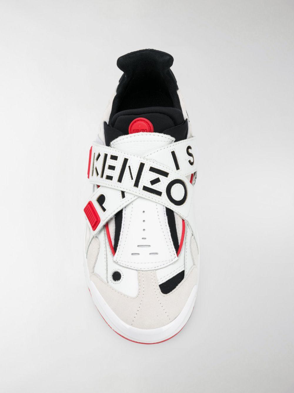 KENZO Leather Sonic Velcro Sneakers In White And Red for Men | Lyst