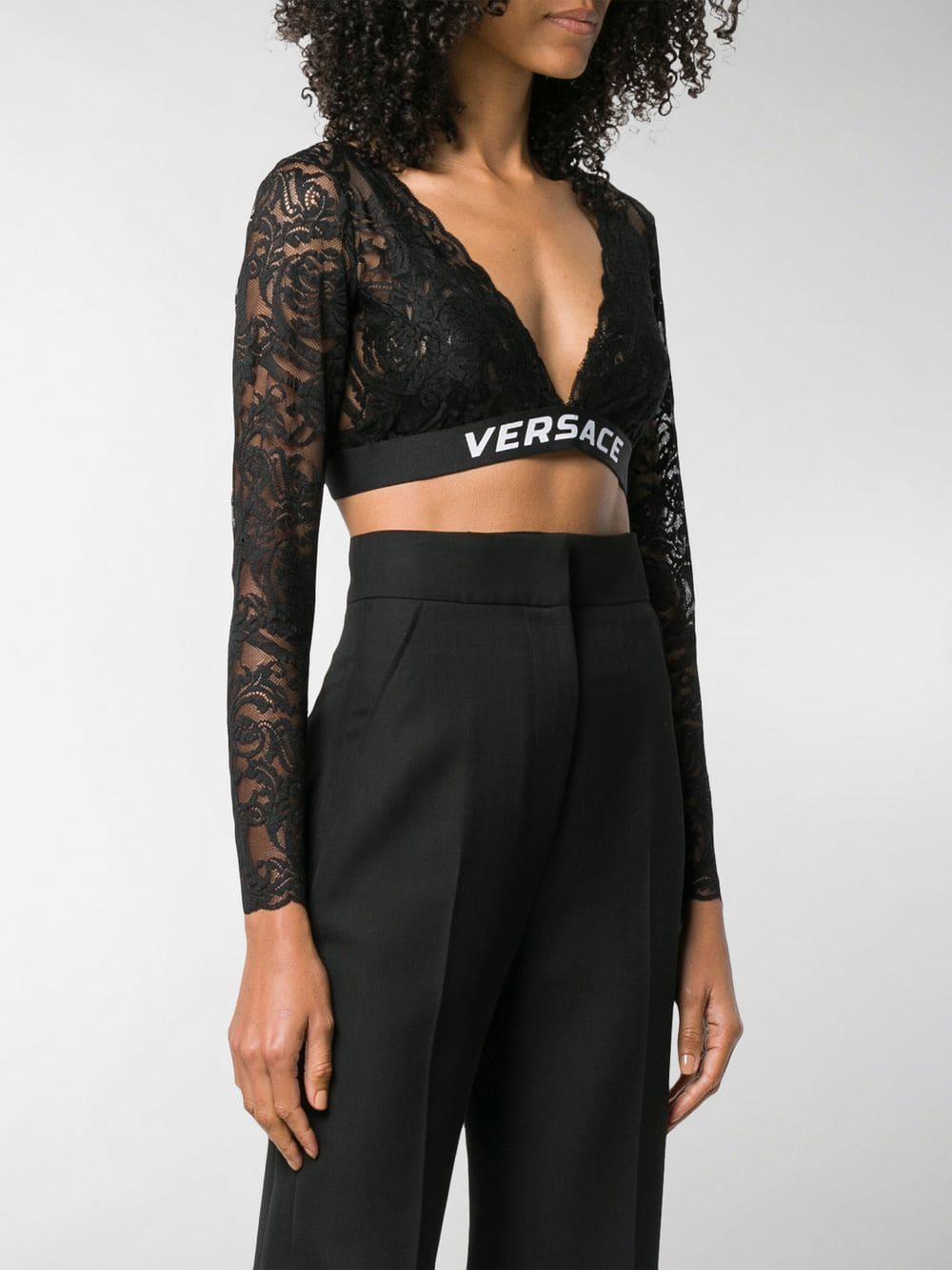 Versace Lace Cropped T-shirt in Black | Lyst