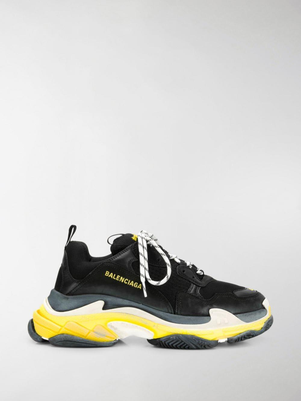 Balenciaga Triple S Black And Yellow Mesh Sneakers for Men - Lyst