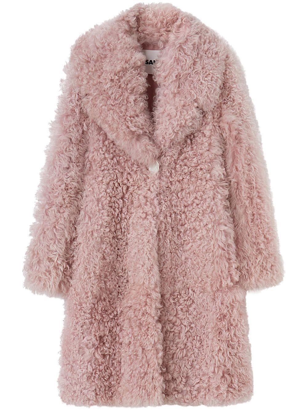 Jil Sander Shearling Coat in Pink | Lyst