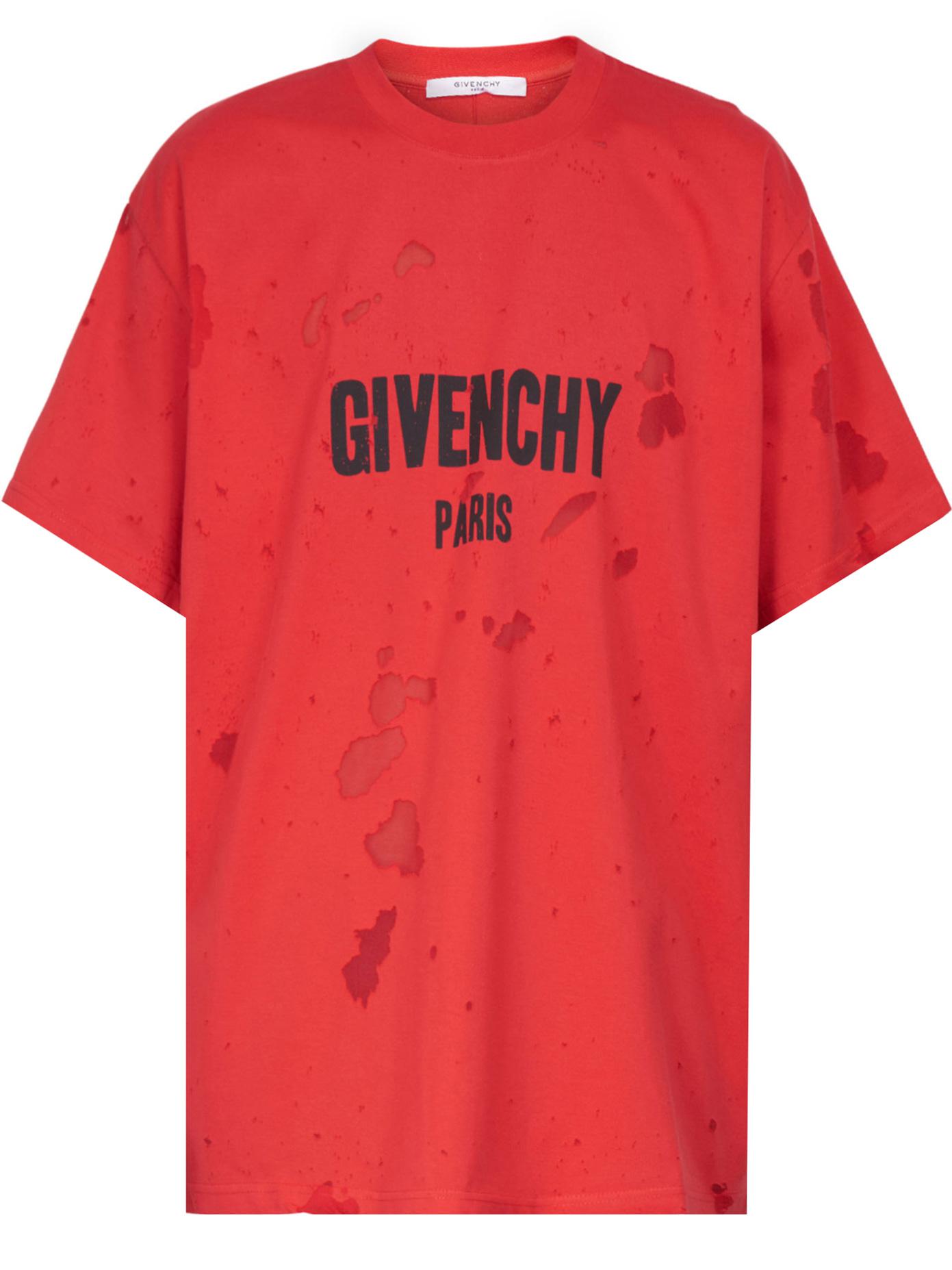 Givenchy Cotton Red Distressed Logo T-shirt for Men - Lyst