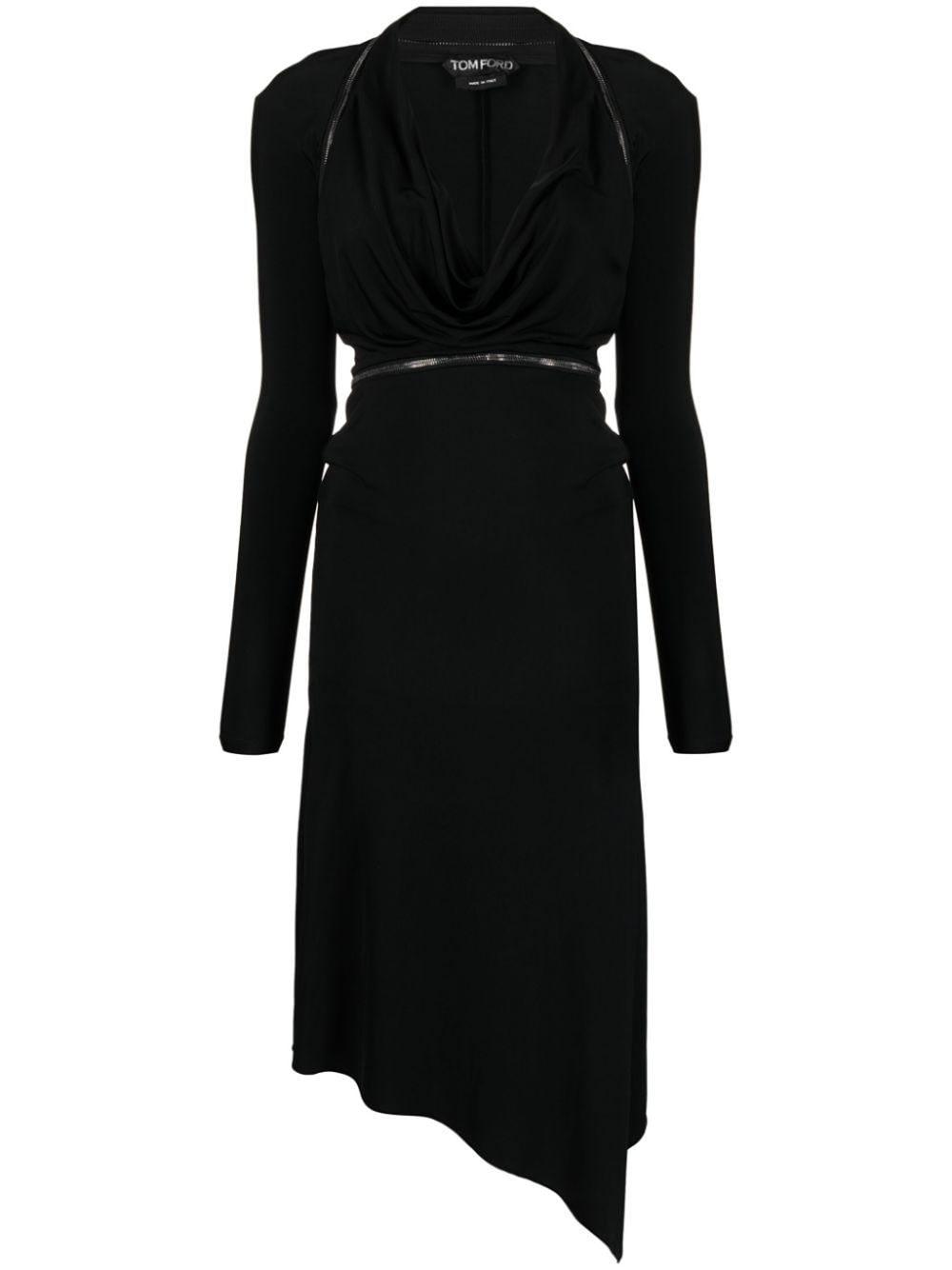 Tom Ford Asymmetric Convertible Midi Dress in Black | Lyst