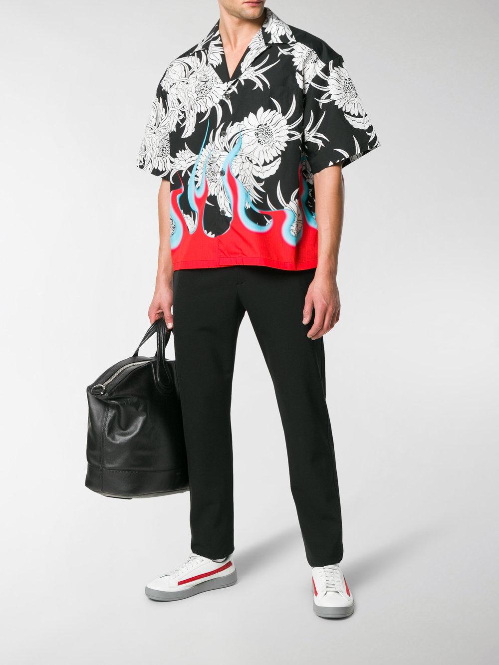 Prada Cotton Flame Print Shirt in Black for Men | Lyst