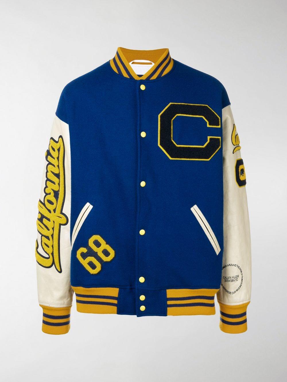 CALVIN KLEIN 205W39NYC C-patch Wool And Leather Varsity Jacket in Blue for  Men | Lyst