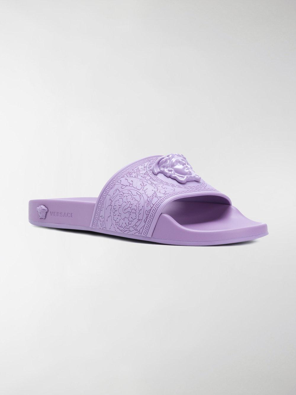 purple versace slides