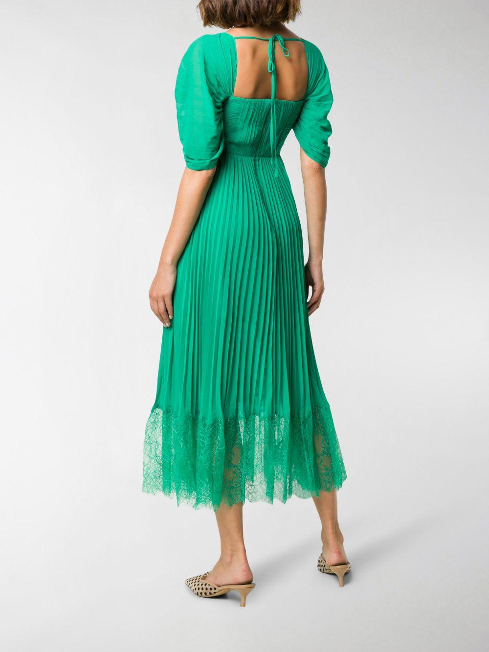 Self-Portrait Pleated Lace-trimmed Dress in Green - Lyst