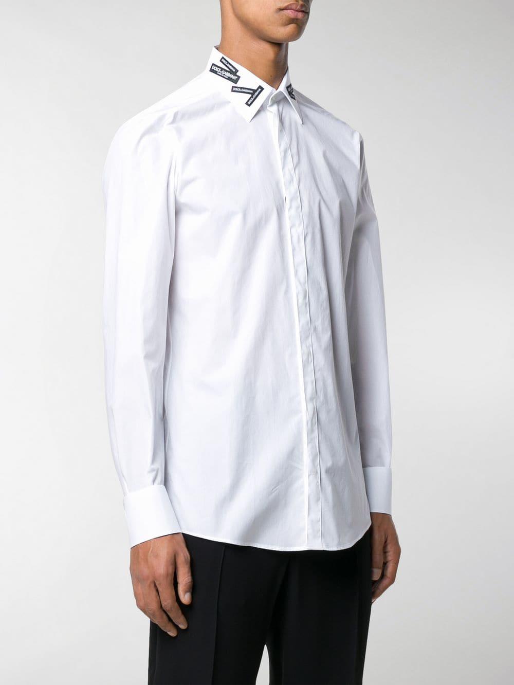 Dolce & Gabbana Logo Label Collar Shirt in White for Men - Lyst