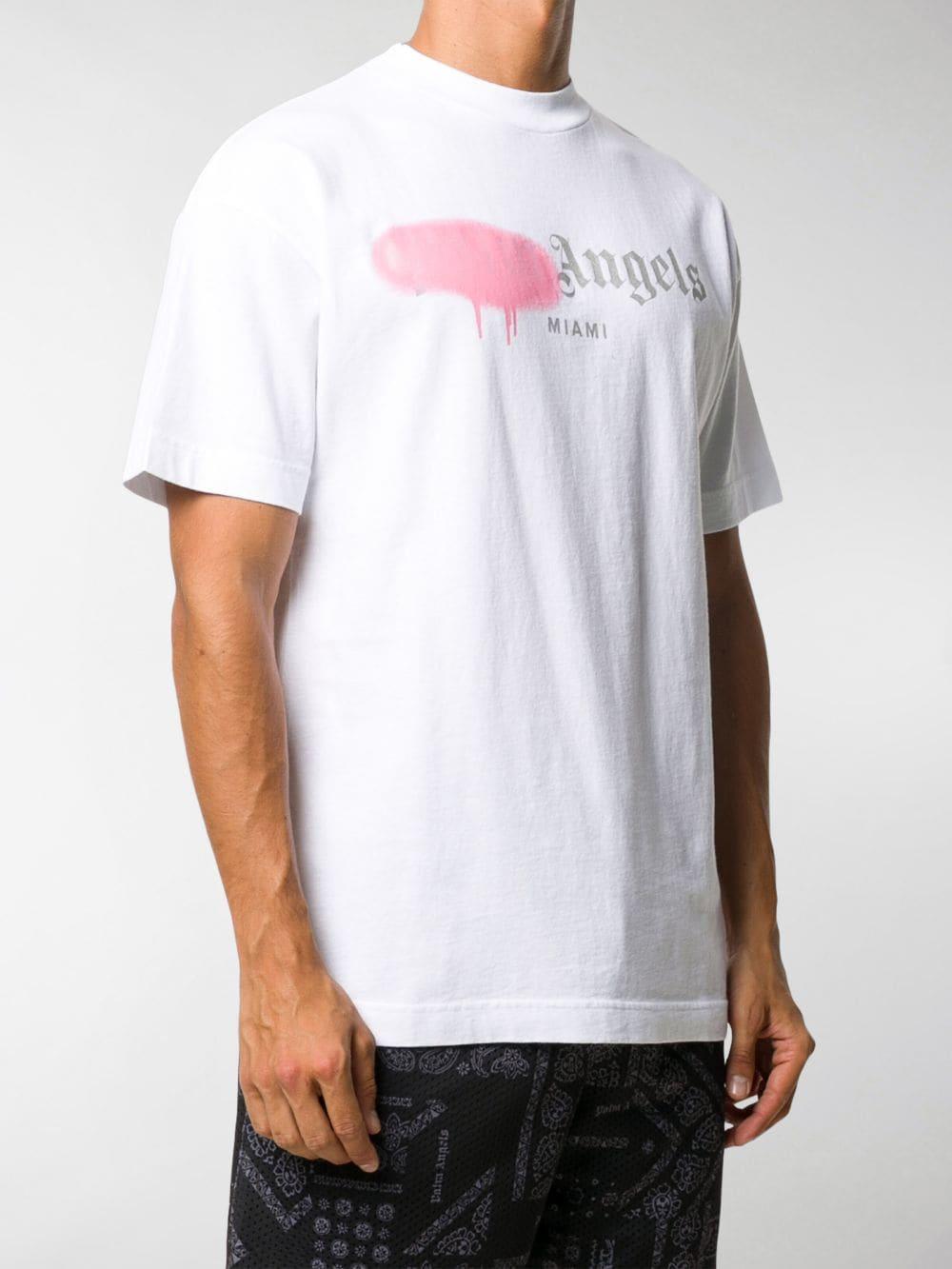 Pink Spray Paint Miami T-shirt in White 