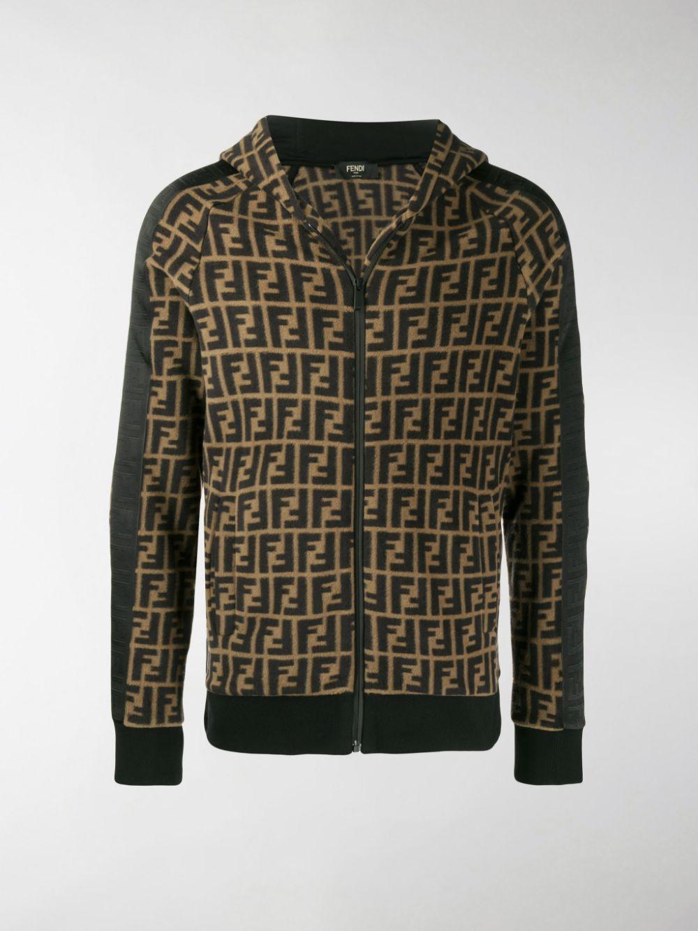 Fendi Cotton Ff Logo Zip-up Jacket in Brown for Men - Lyst