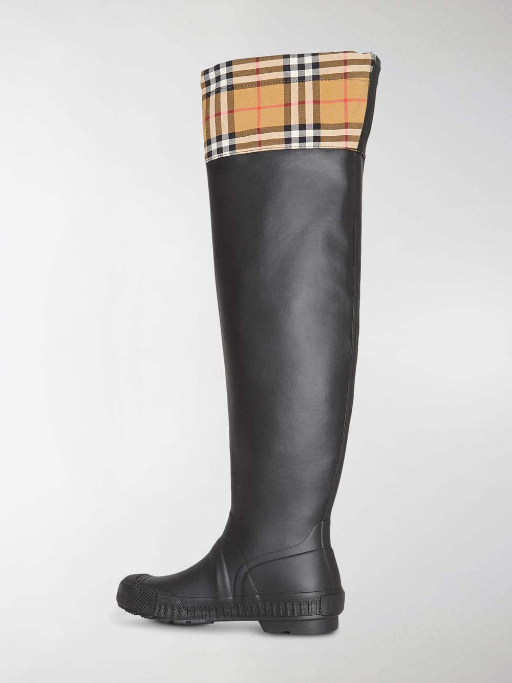 Burberry Cotton Black Rubber Boots - Lyst