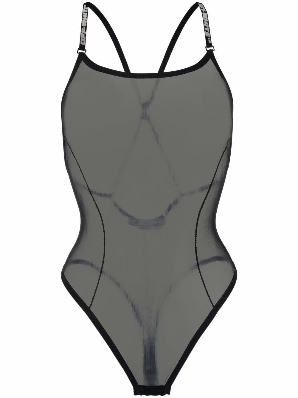Off-White c/o Virgil Abloh Logo-strap Mesh Bodysuit Black in Gray | Lyst