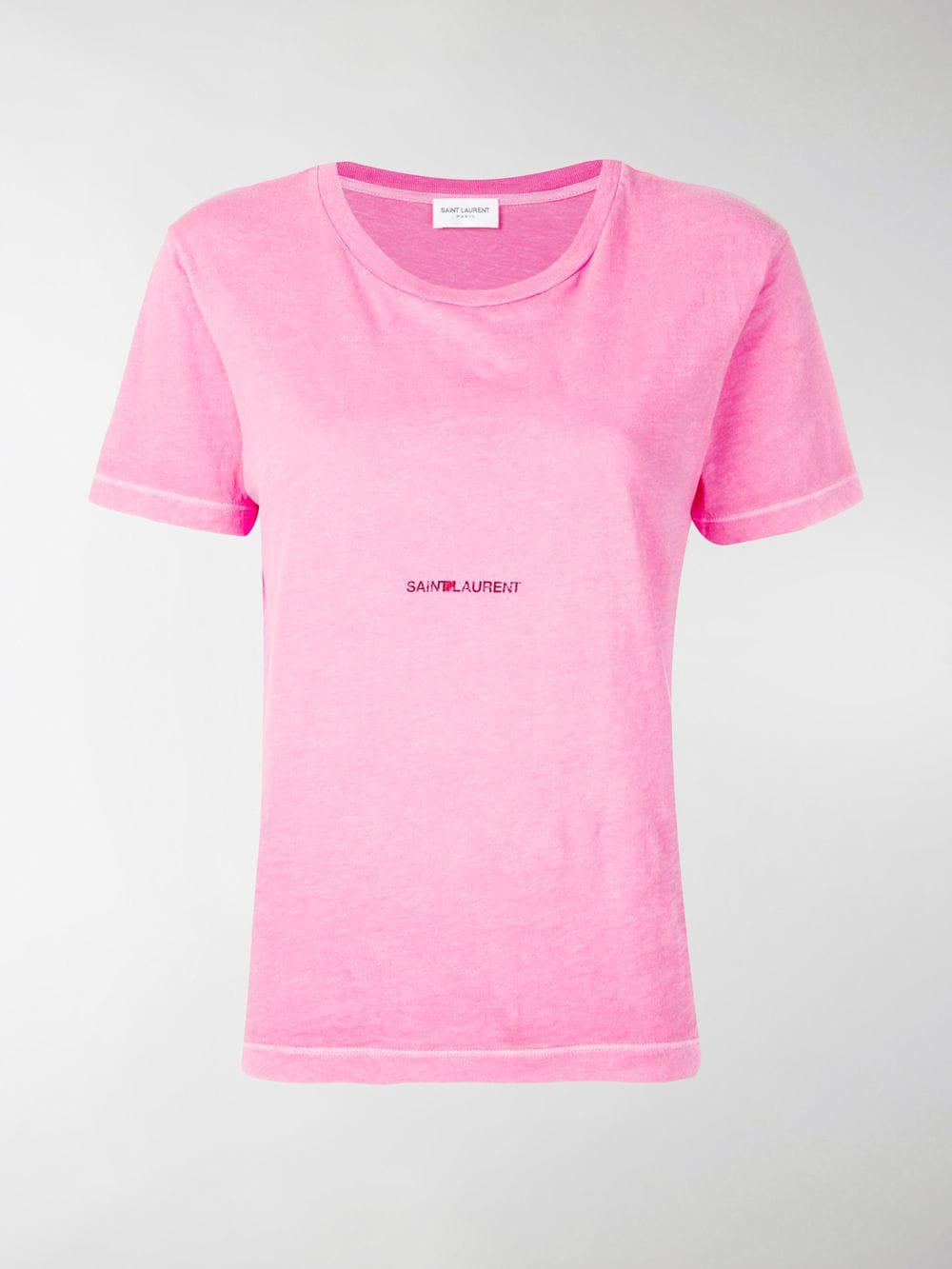 Saint Laurent Cotton Logo Print T-shirt in Pink - Lyst