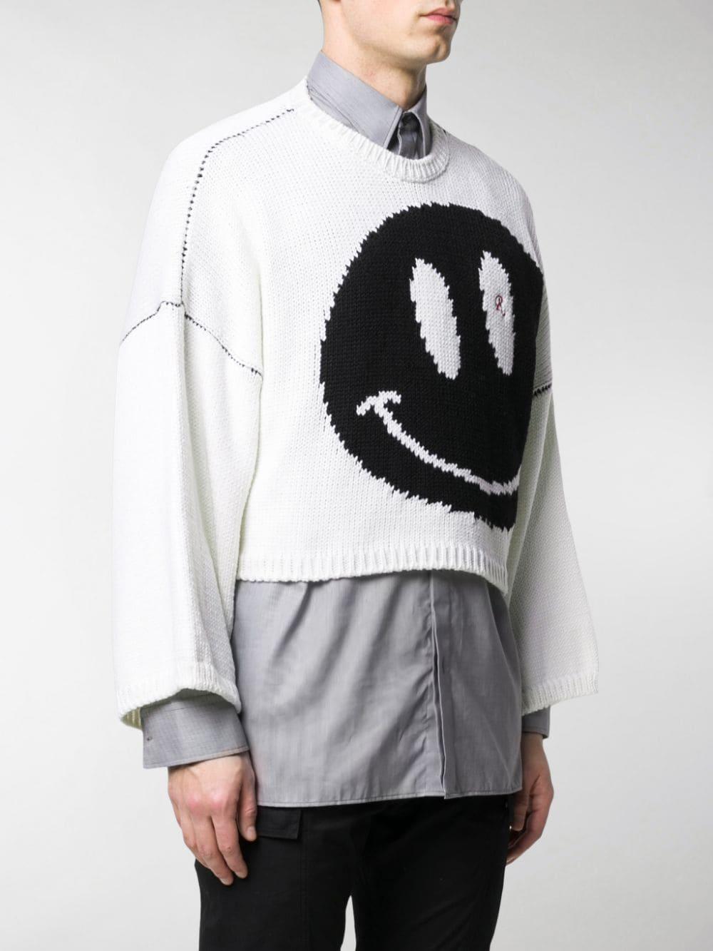 Raf Simons Wool Smiley Oversized Sweater in White/Black (White 