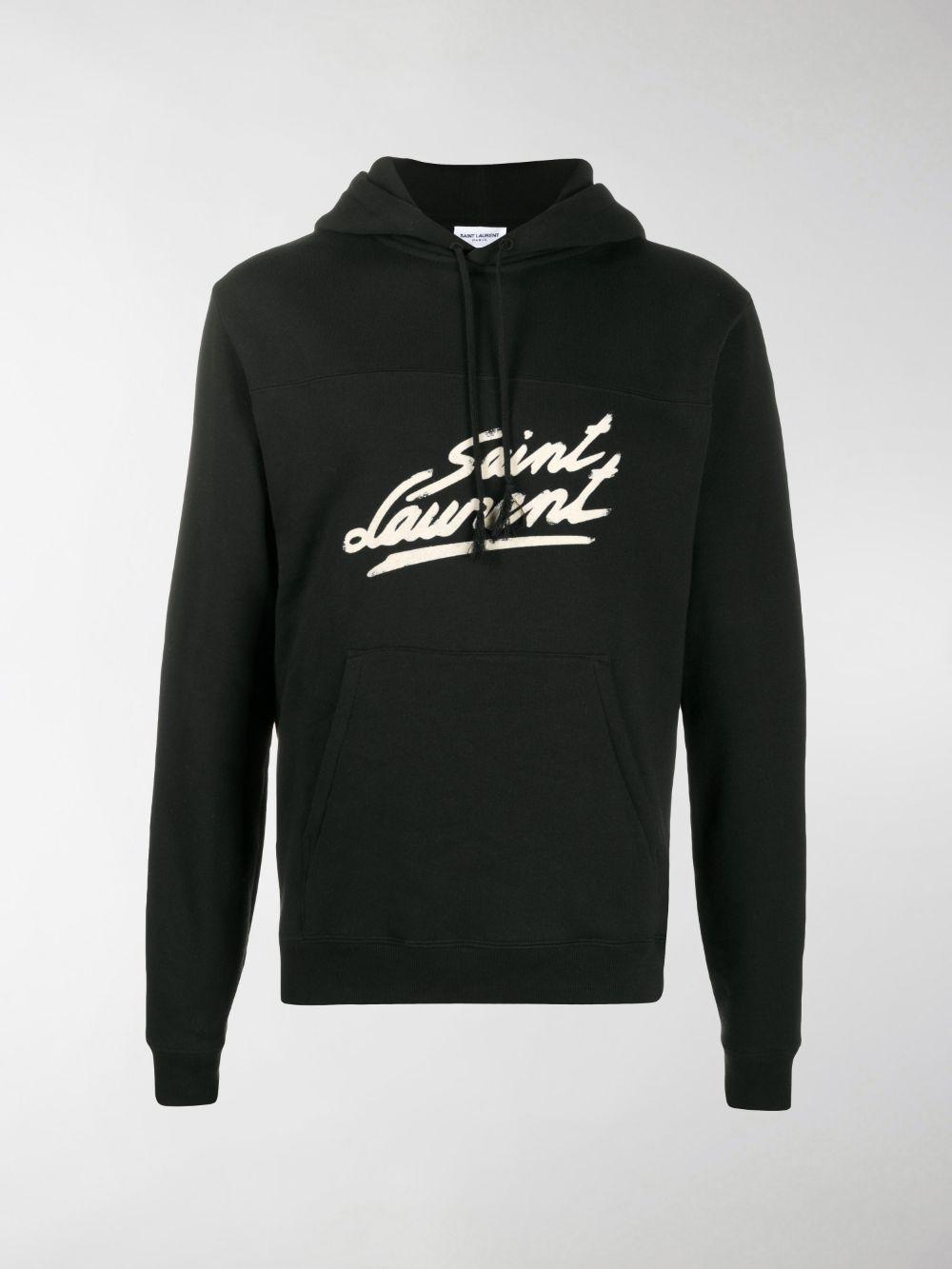 Saint Laurent Cotton Logo Print Hoodie in Black for Men - Lyst