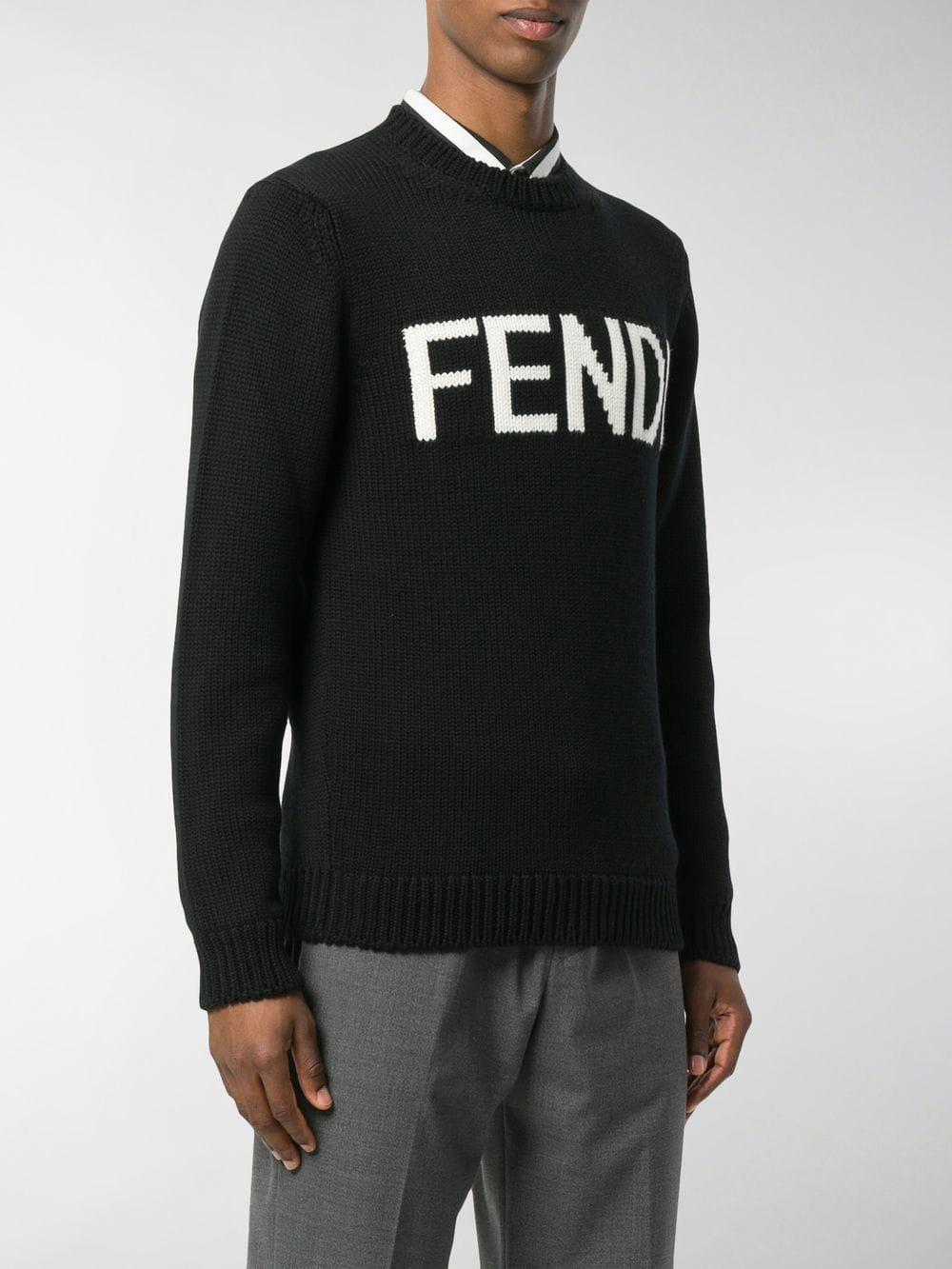 Fendi Wool Logo Intarsia Jumper in Black for Men | Lyst