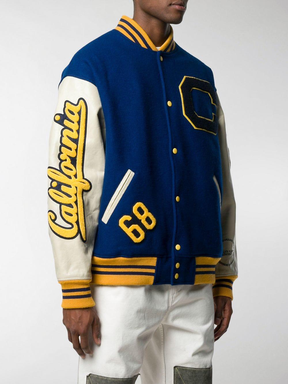 CALVIN KLEIN 205W39NYC C-patch Wool And Leather Varsity Jacket in Blue ...