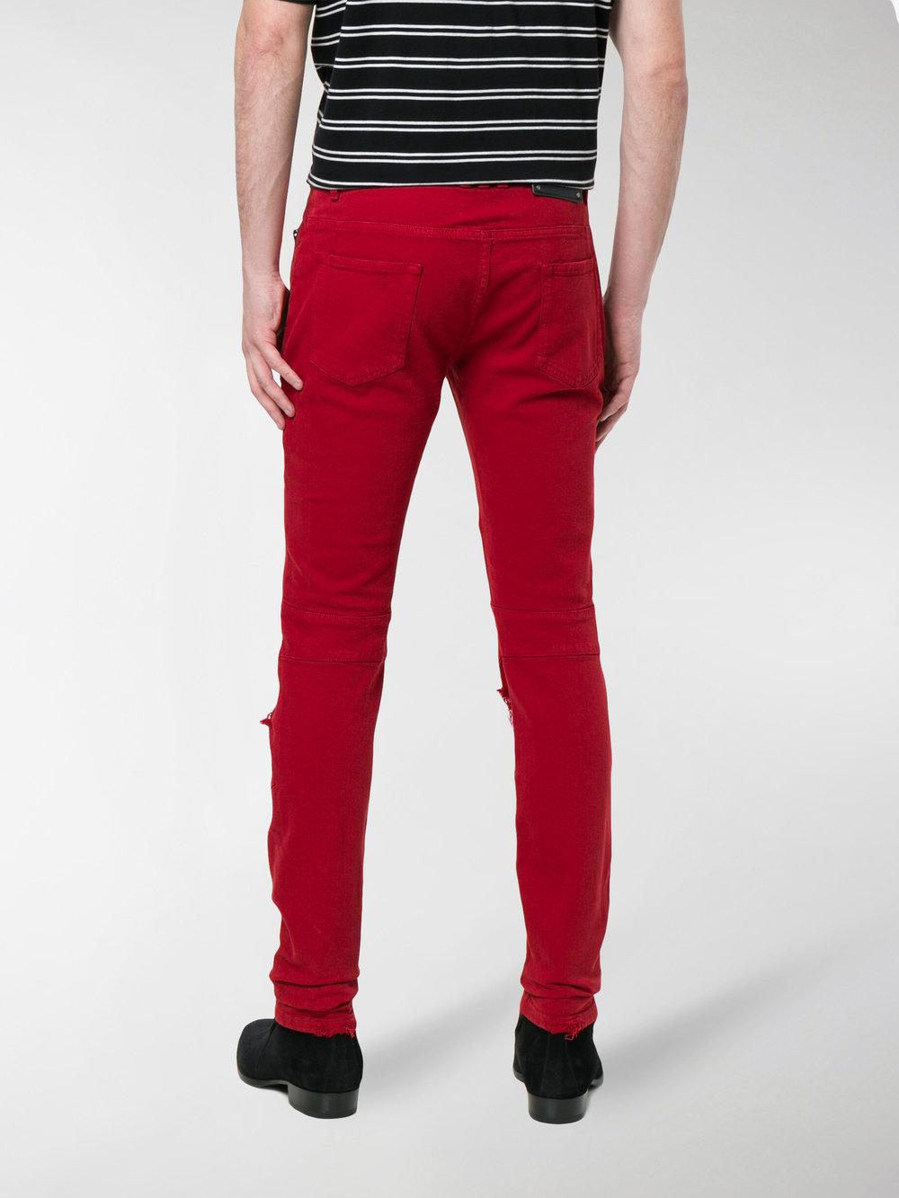 red ripped skinny jeans