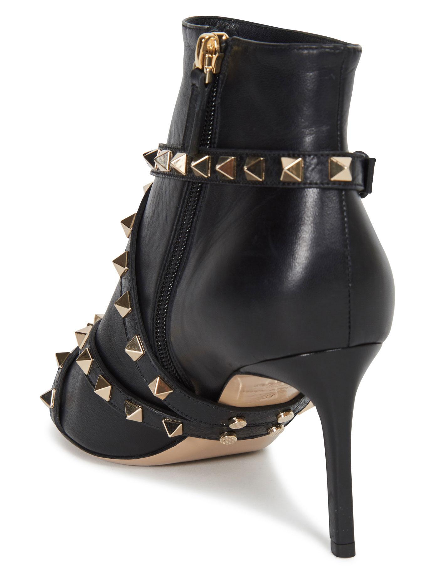 Valentino Rockstud Mid Heel Leather Ankle Boots in Black - Lyst