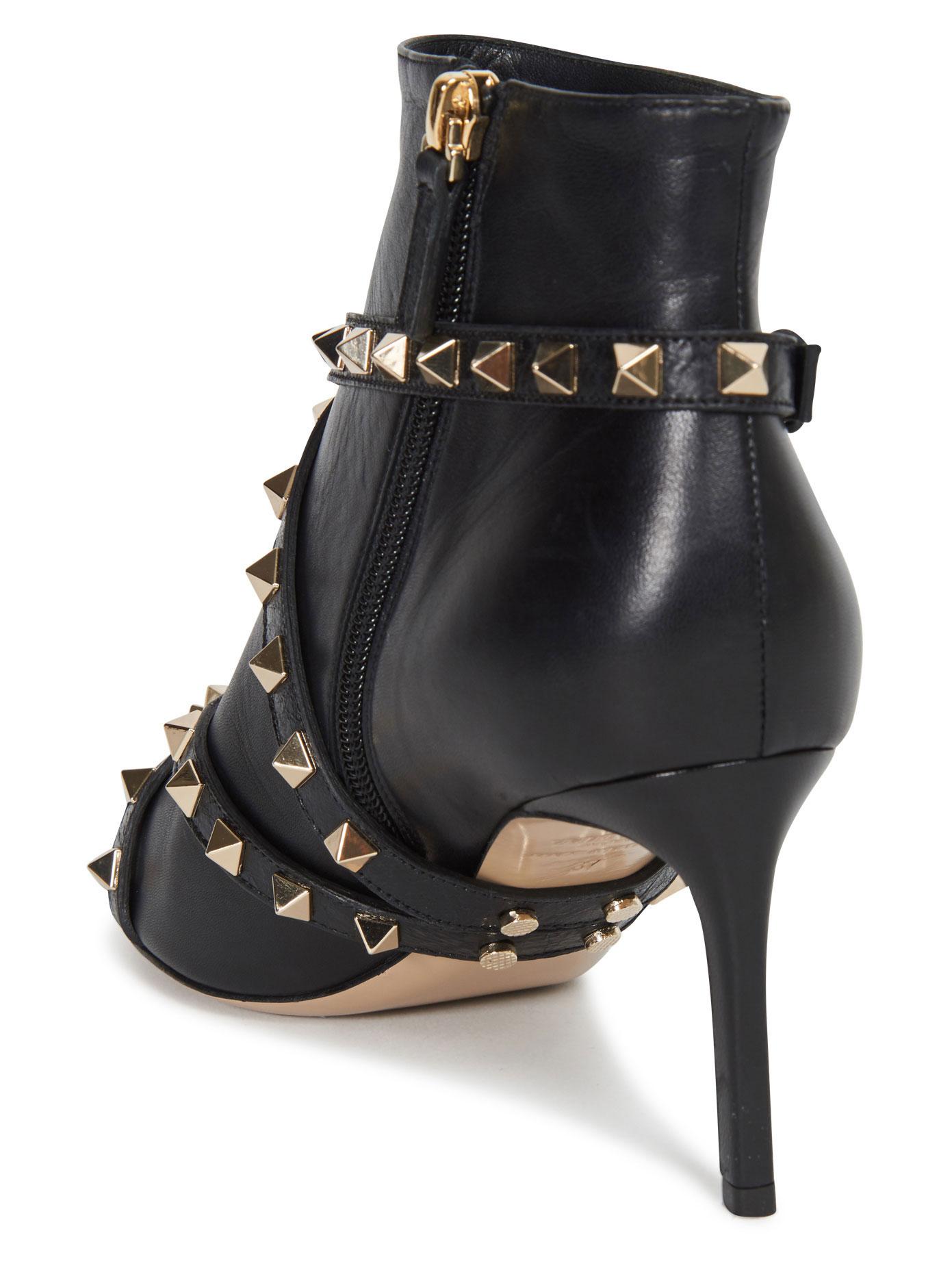 Valentino Rockstud Mid Heel Leather Ankle Boots in Black Lyst
