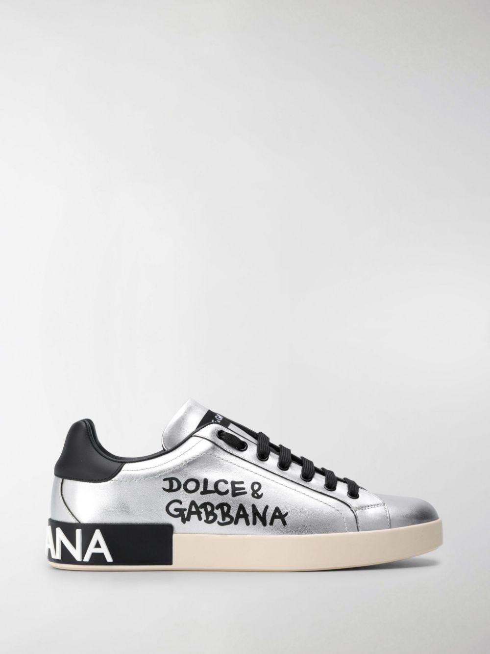 Dolce & Gabbana Leather Portofino Logo-print Sneakers in Silver ...