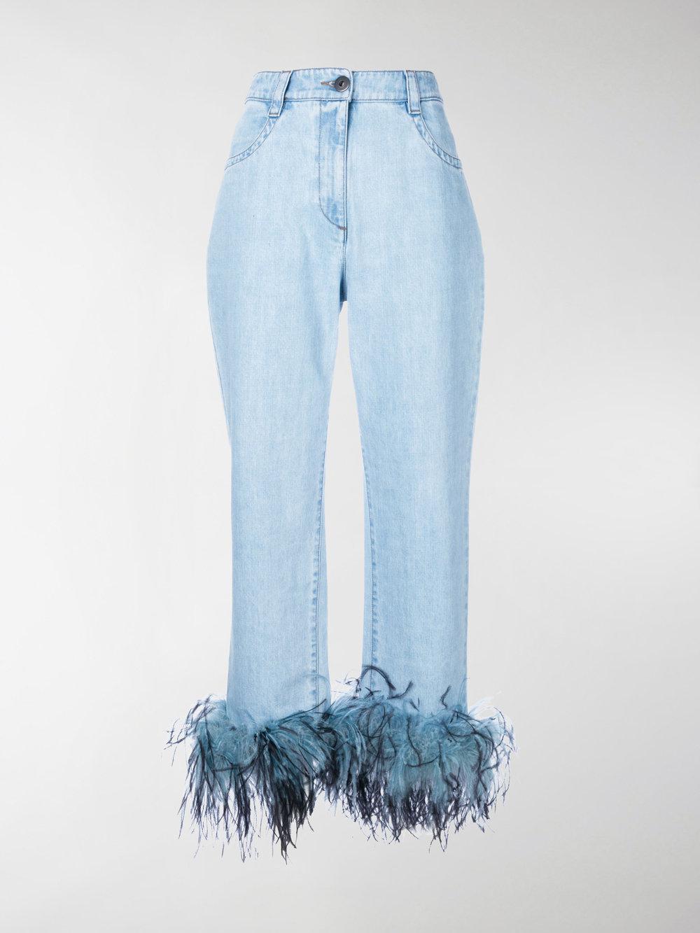 prada feather jeans