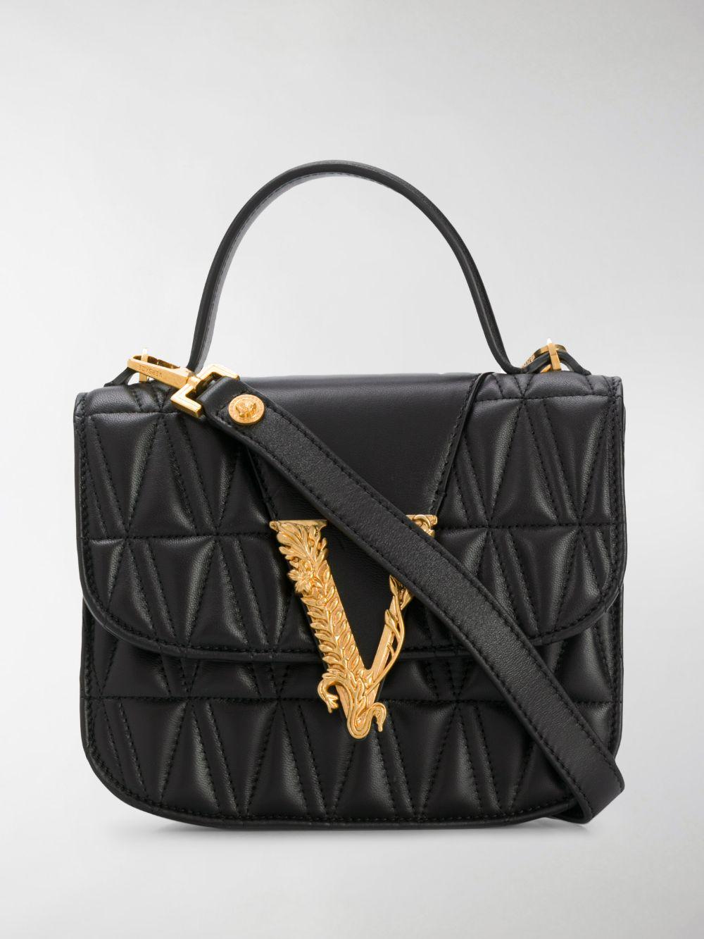 Versace Leather V Logo Tote in Black - Lyst