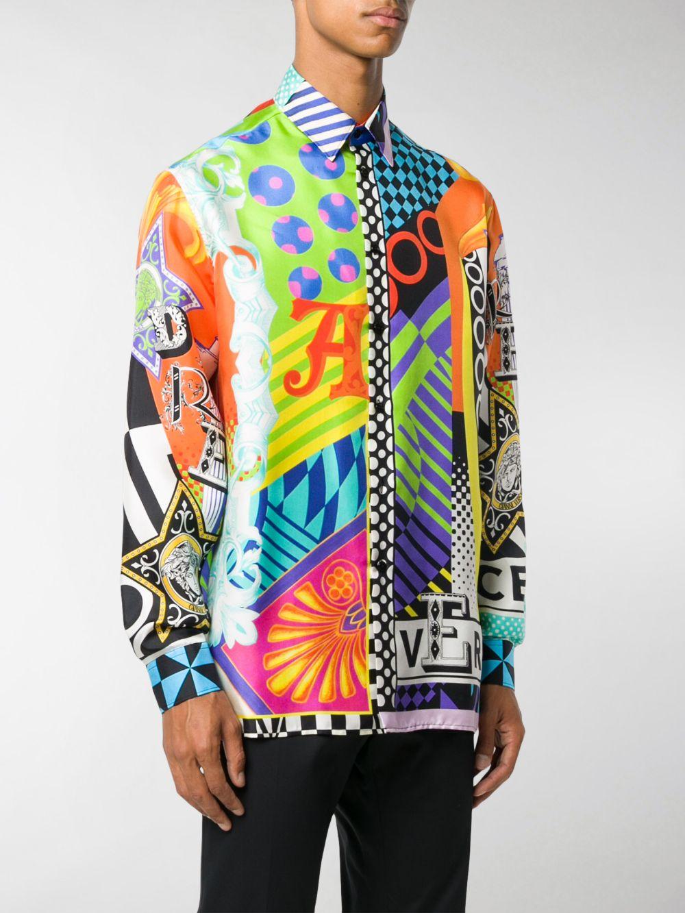 Versace Abstract-print Long-sleeve Shirt in Orange for Men - Lyst