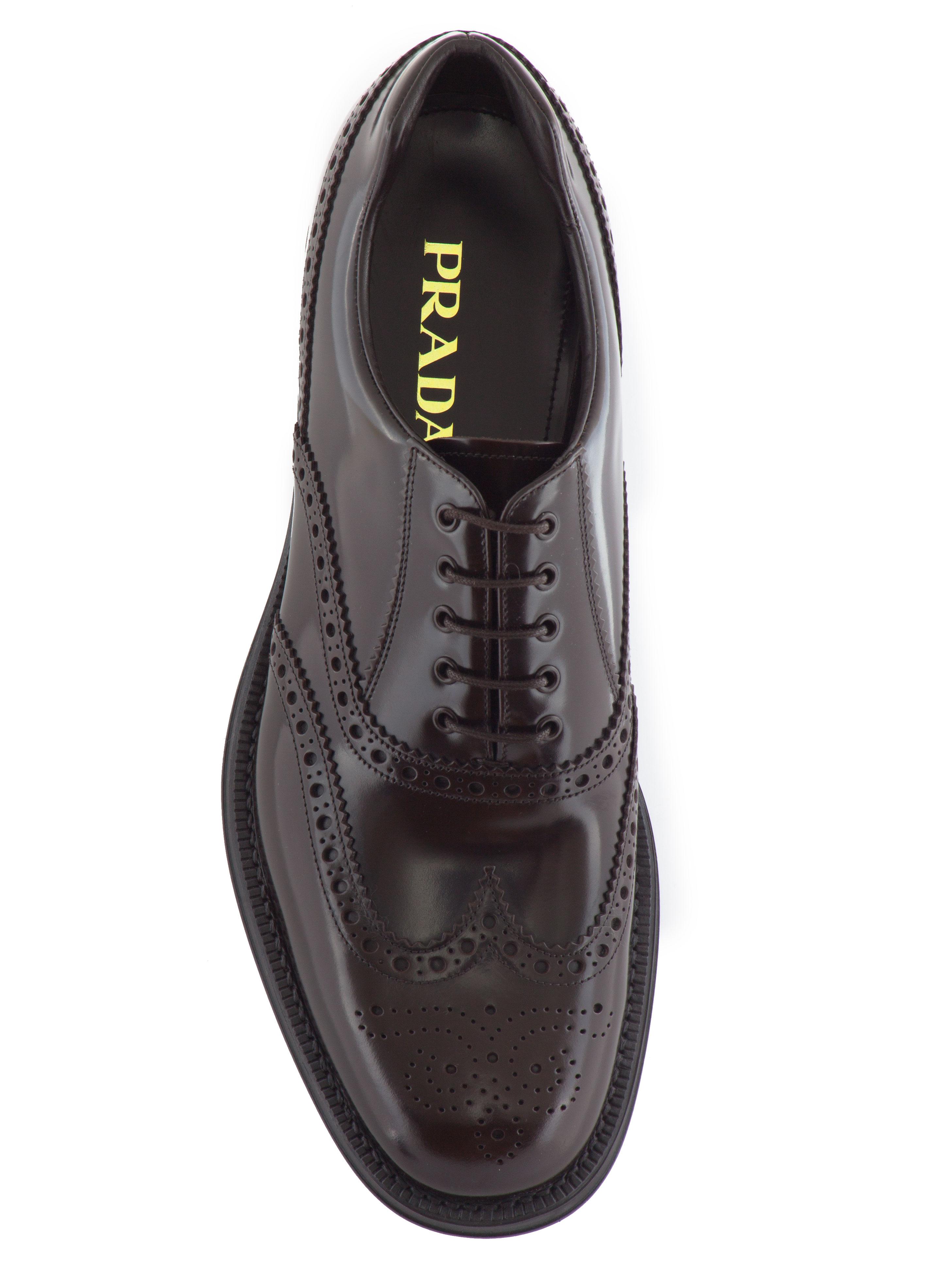 Prada Rubber Sole Leather Oxford Shoes in Brown for Men - Lyst