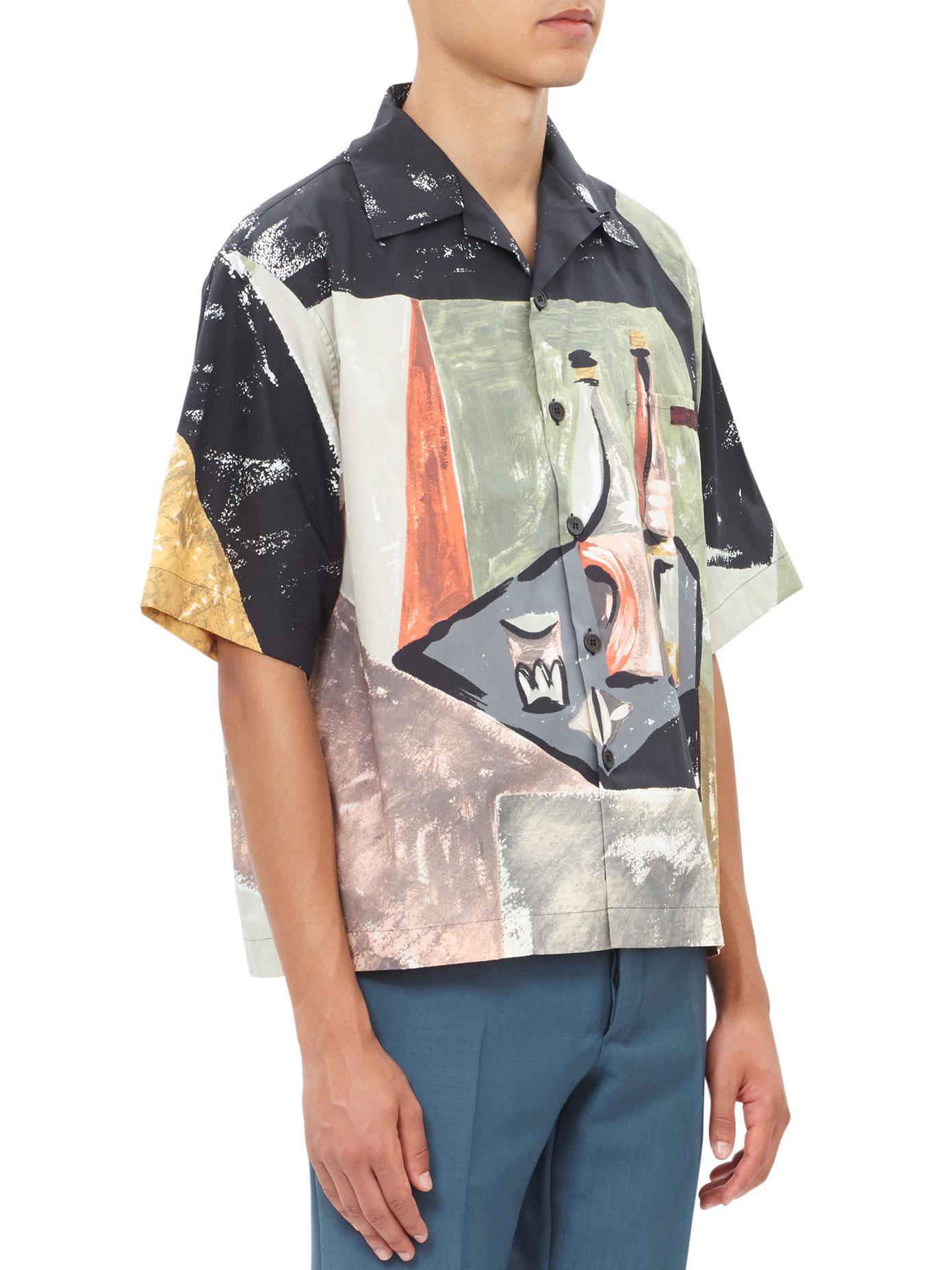 Prada Synthetic Multicolor Art Print Bowling Shirt for Men - Lyst