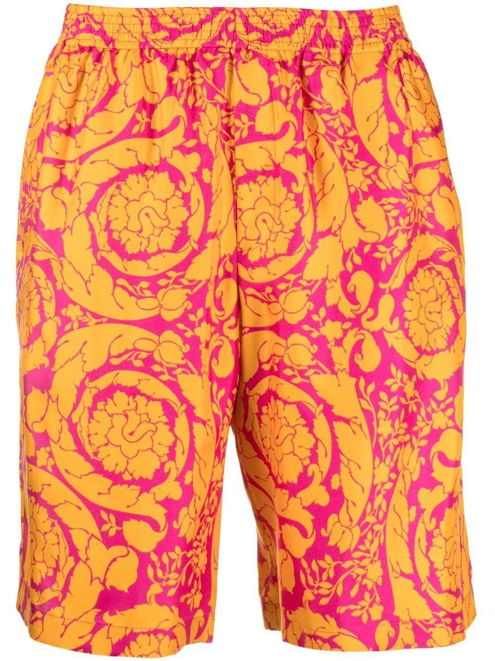 Herren Bekleidung Kurze Hosen Bermudas Versace Seide Shorts aus Seide mit Barocco Silhouette-Print in Orange für Herren 
