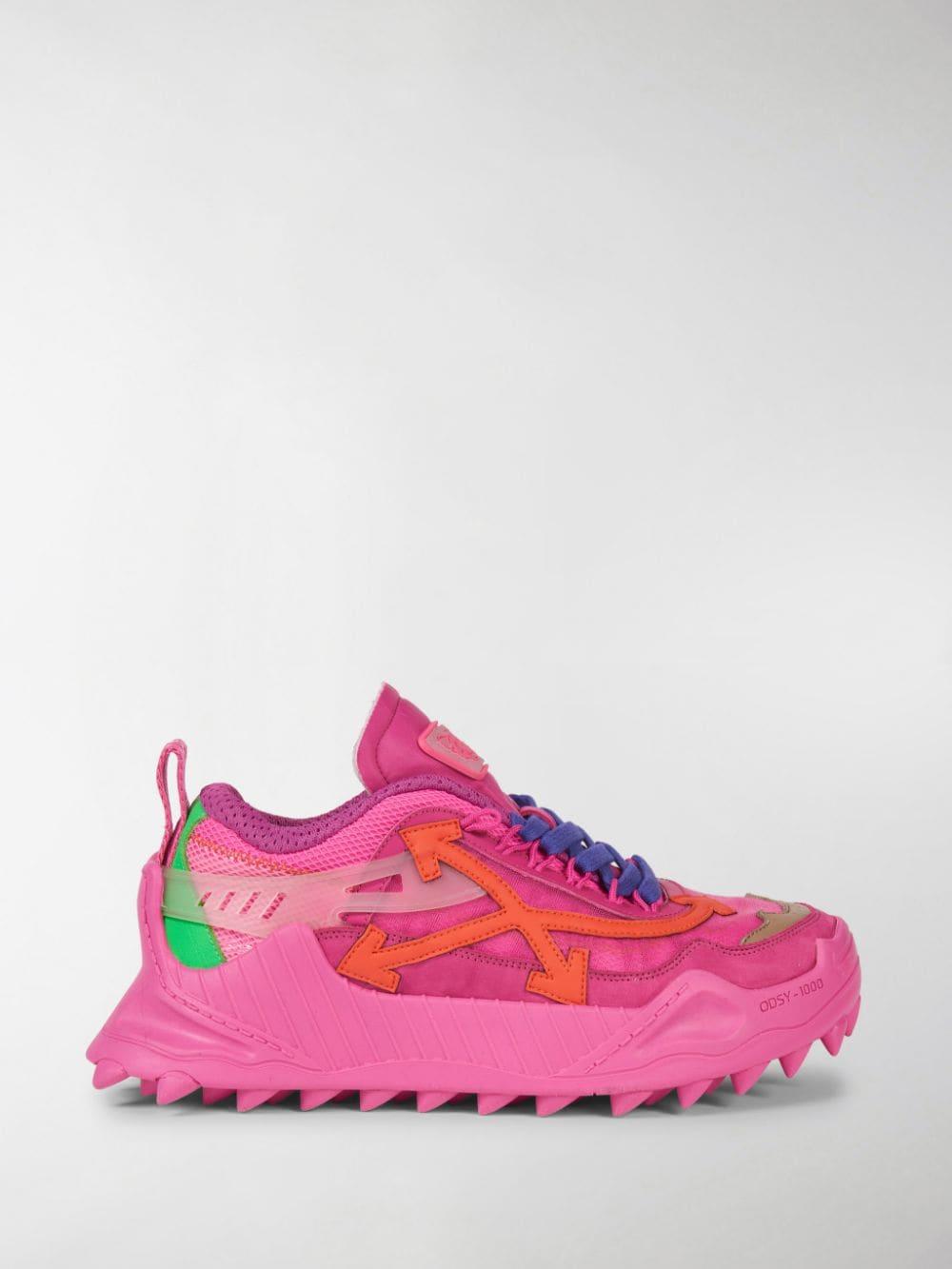 pink and white sneakers