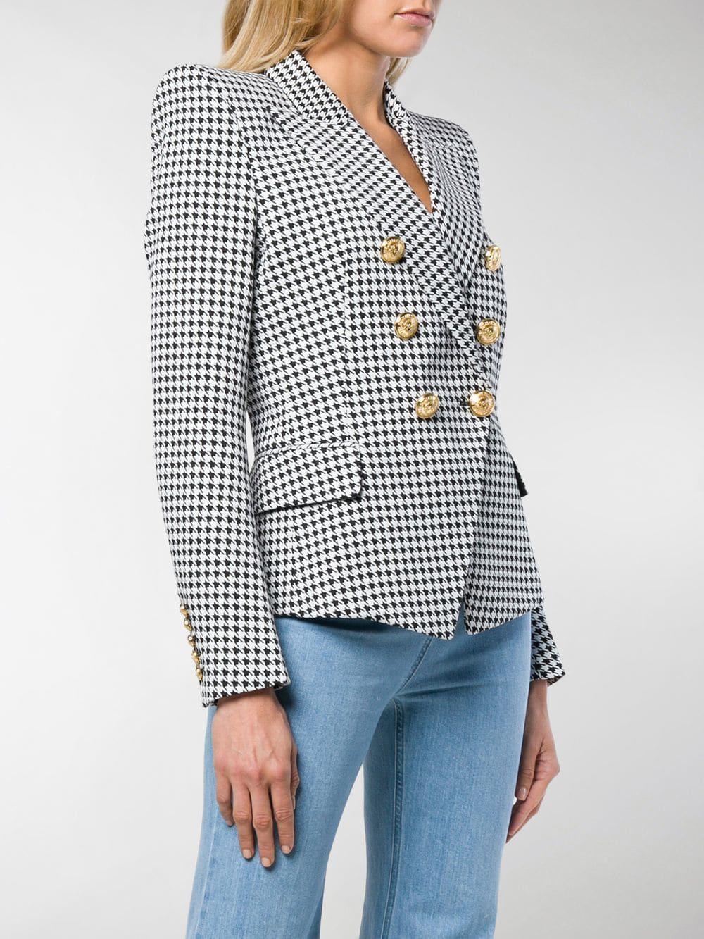 Balmain Sixbutton Houndstooth Jacket in Black Lyst