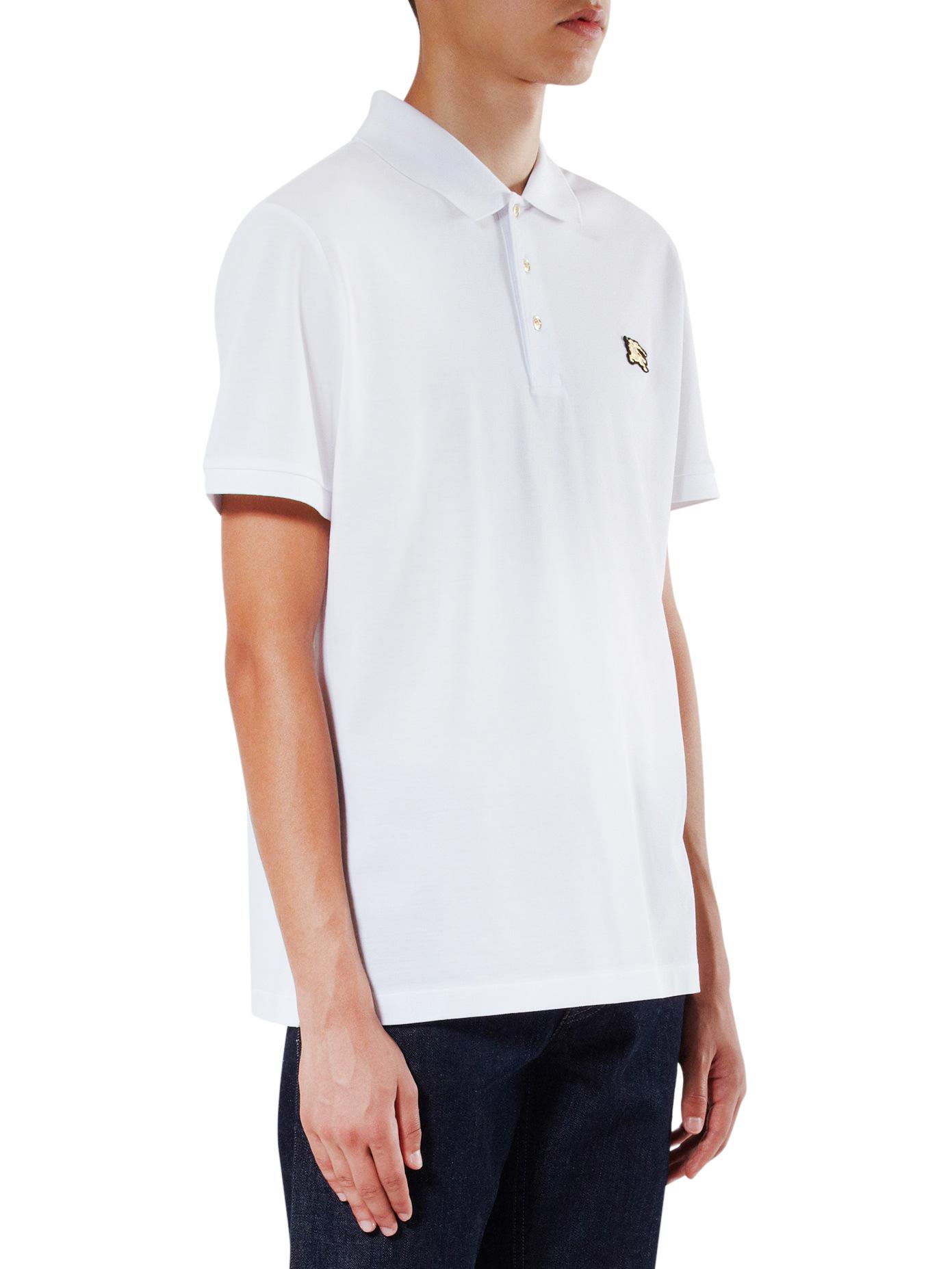 Burberry Cotton Polo With Gold Horse in White for Men - Lyst
