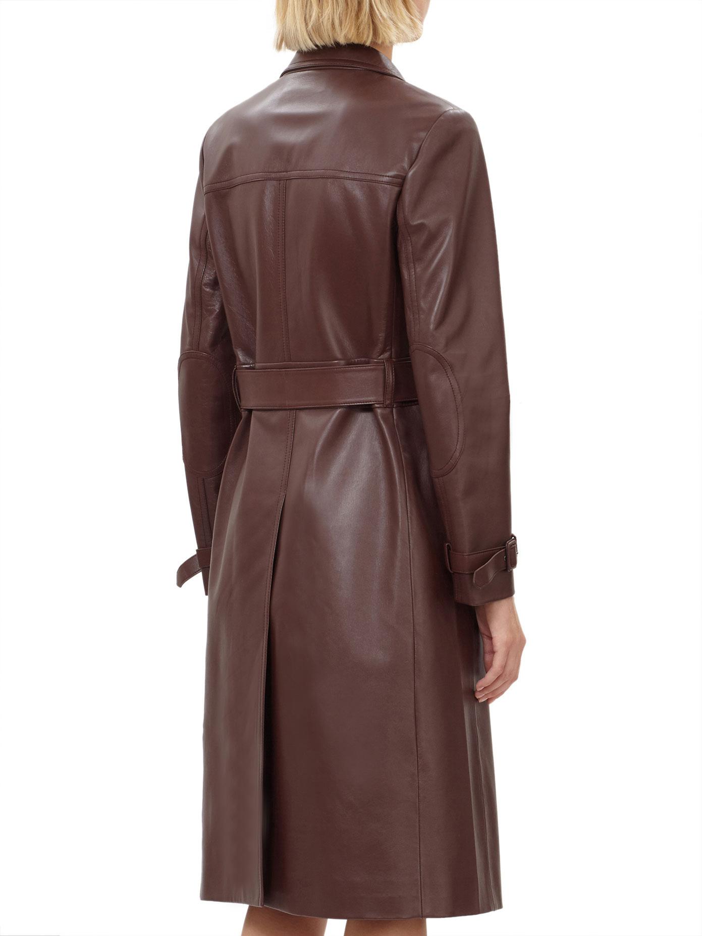 Prada Leather Trench Coat in Bordeaux (Brown) - Lyst