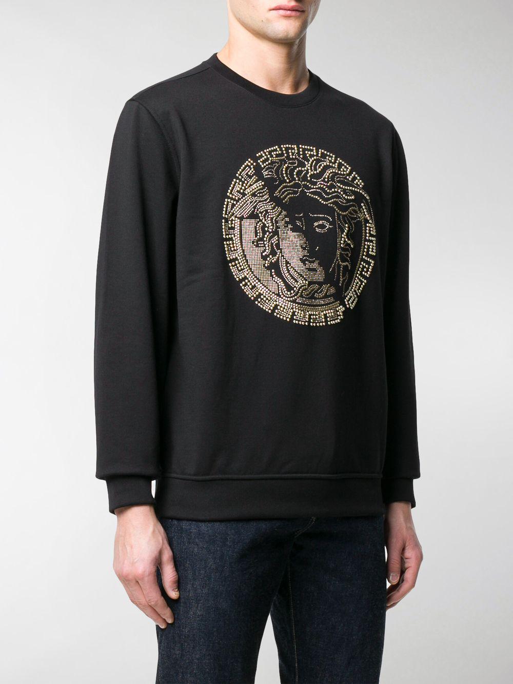 Versace Cotton Studded Medusa Logo Sweatshirt in Black for Men - Lyst