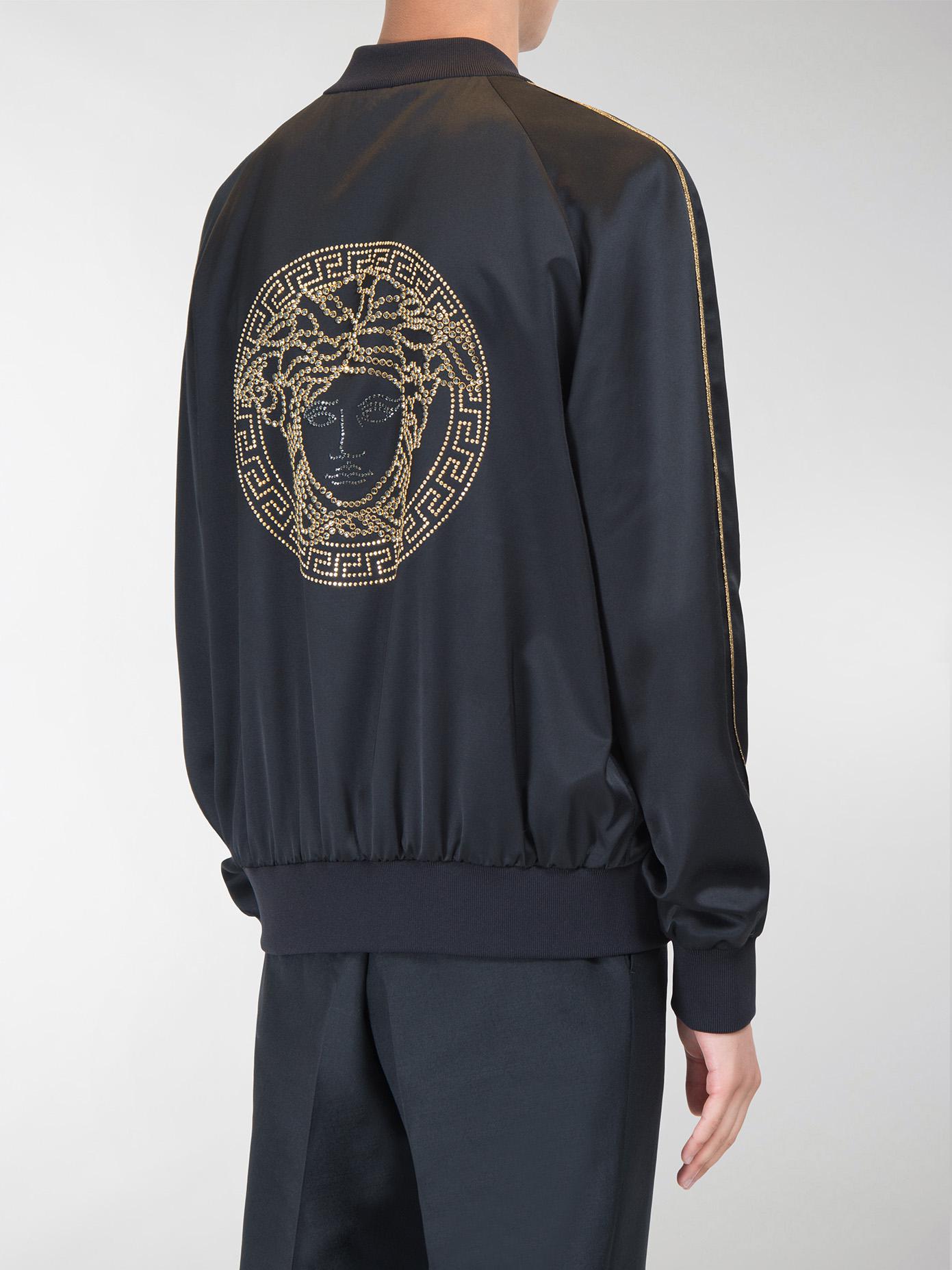 Versace Satin Bomber Jacket Medusa Studs On Back in Black for Men Lyst