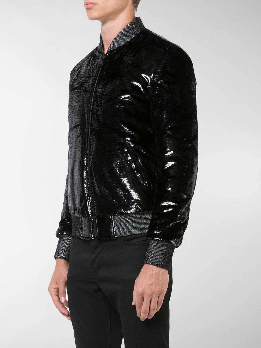 Saint Laurent Silk Shiny Bomber Jacket in Black for Men - Lyst
