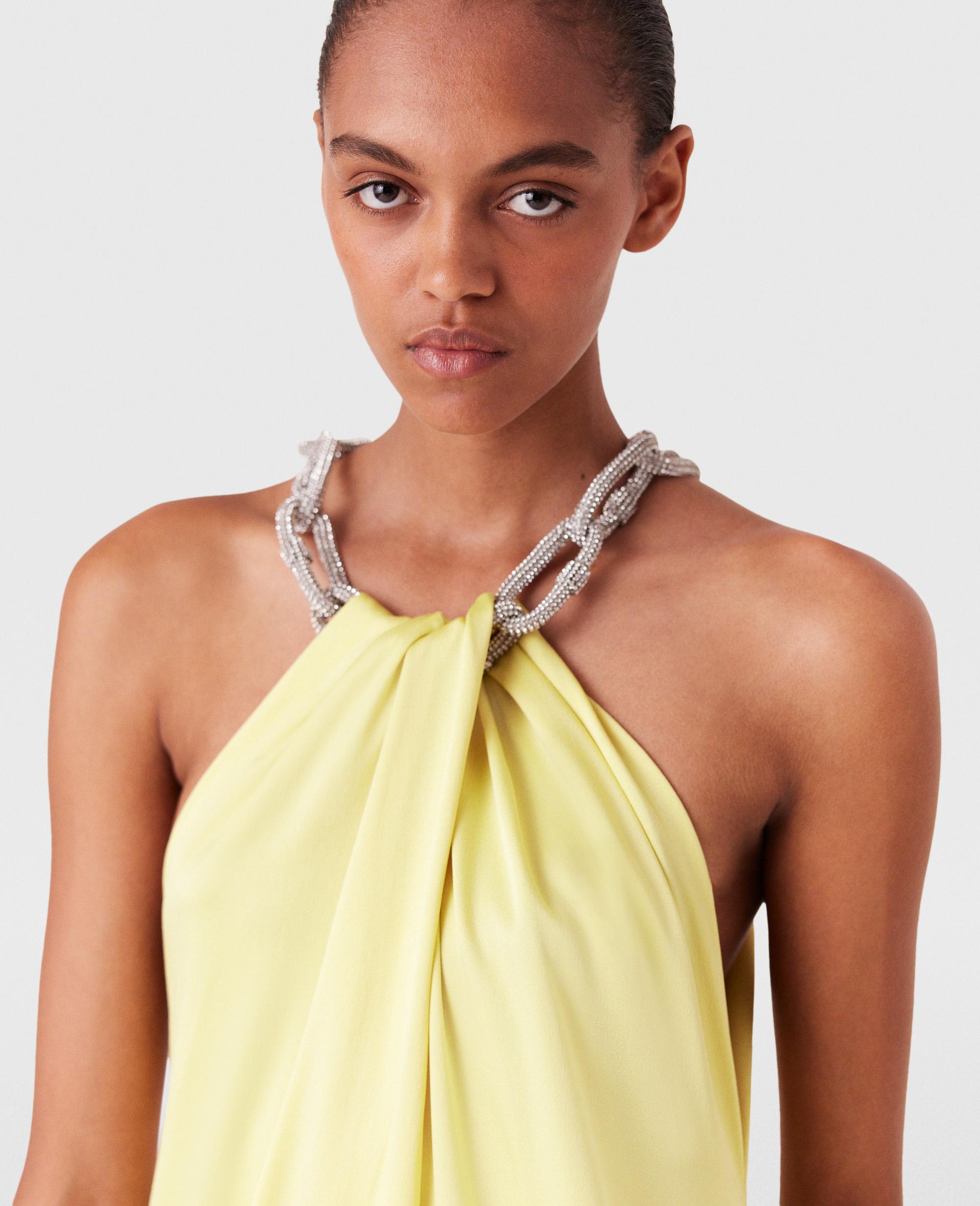 Stella McCartney Crystal Chain Halterneck Dress in Yellow | Lyst
