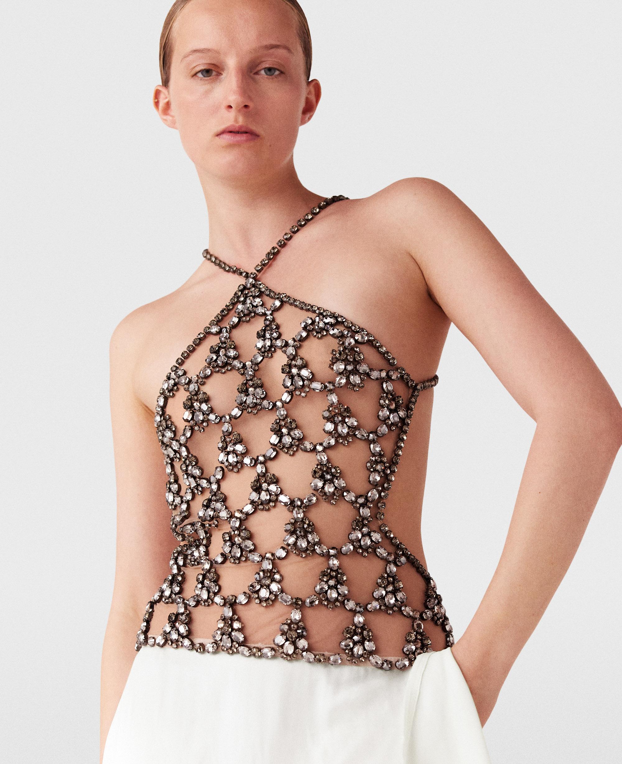 Stella McCartney Crystal Cage Halterneck Maxi Dress in White
