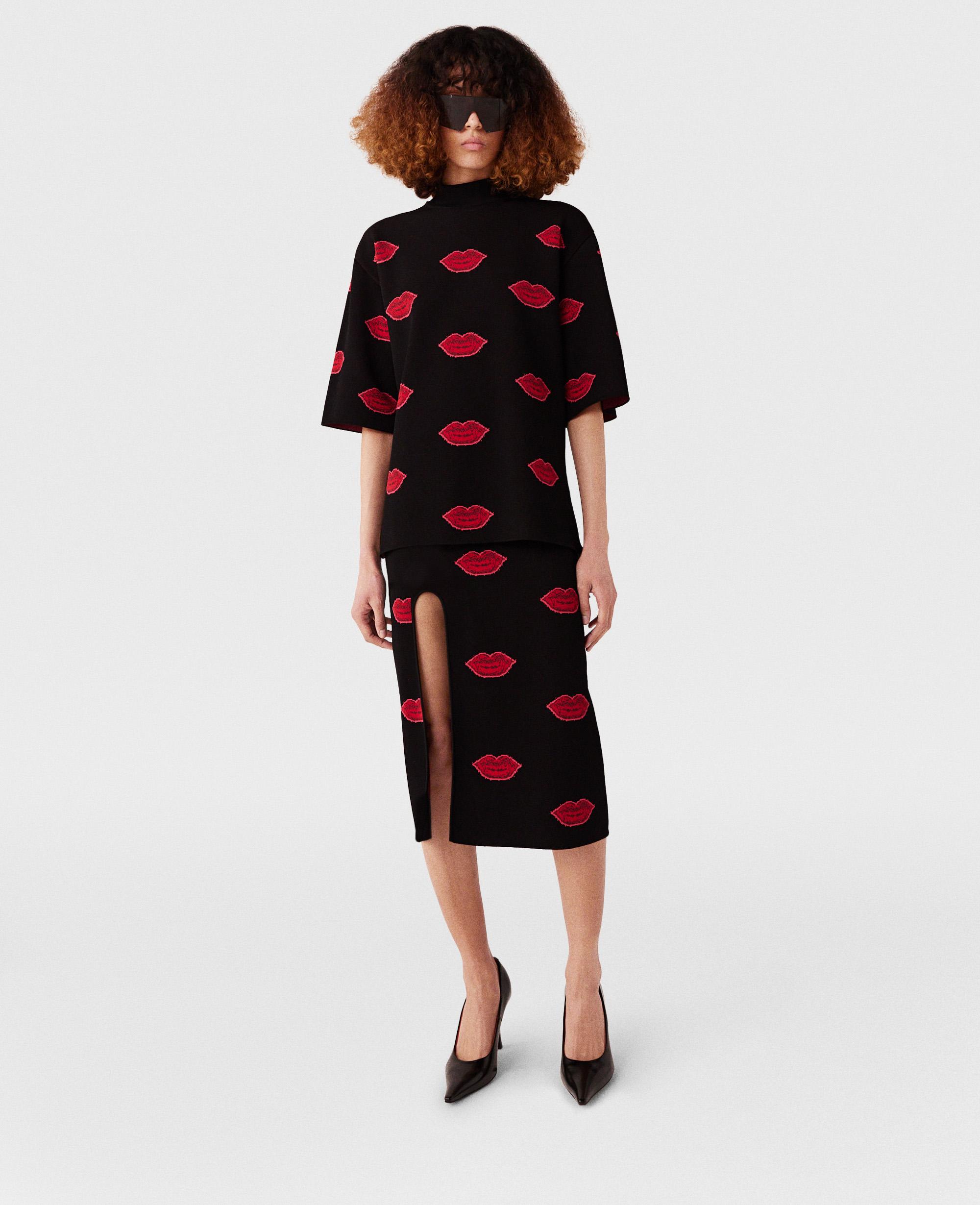Stella McCartney Lips Graphic Knit Mid rise Midi Skirt in Red Lyst UK