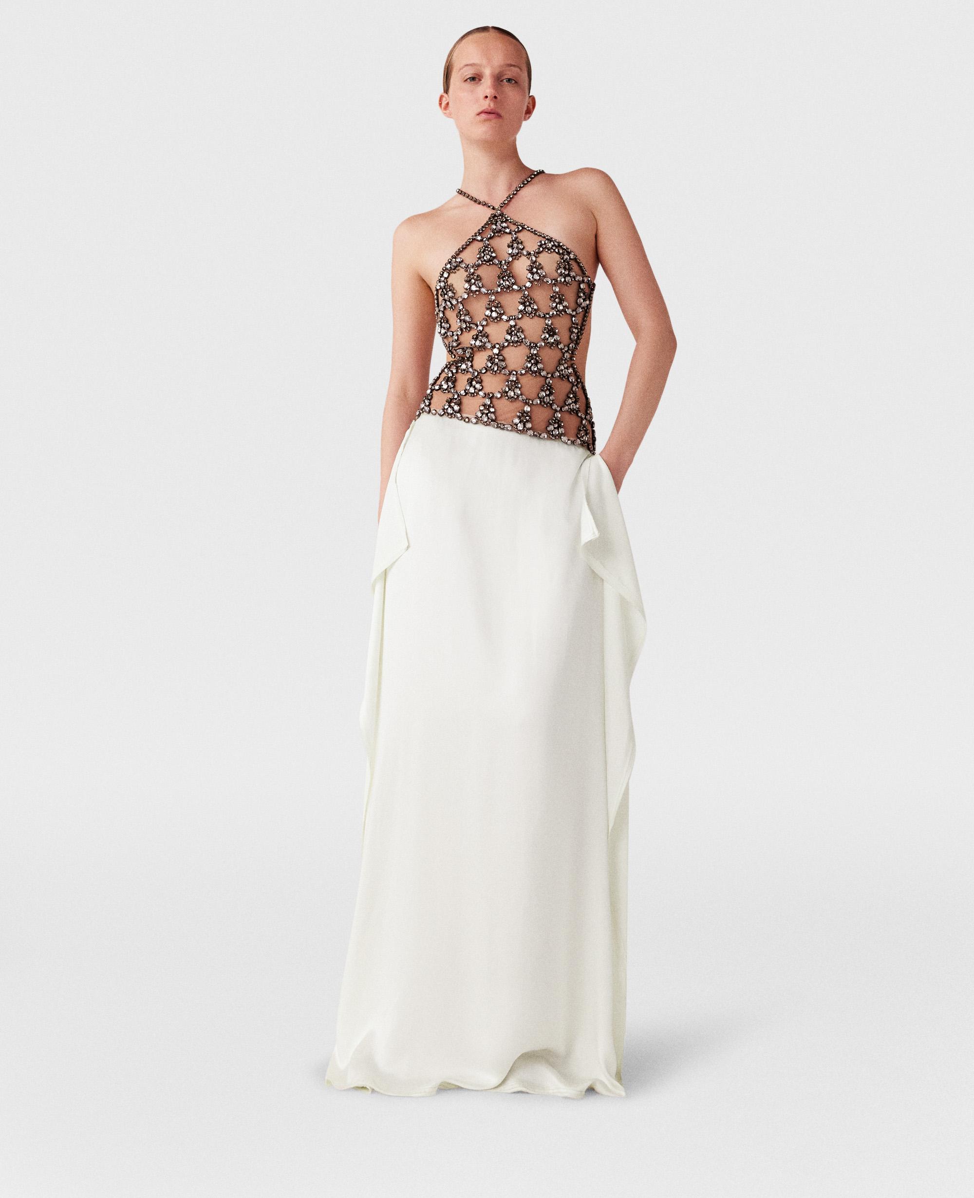 2025年新作 Stella White in Dress Maxi Halterneck Cage Crystal McCartney ワンピース