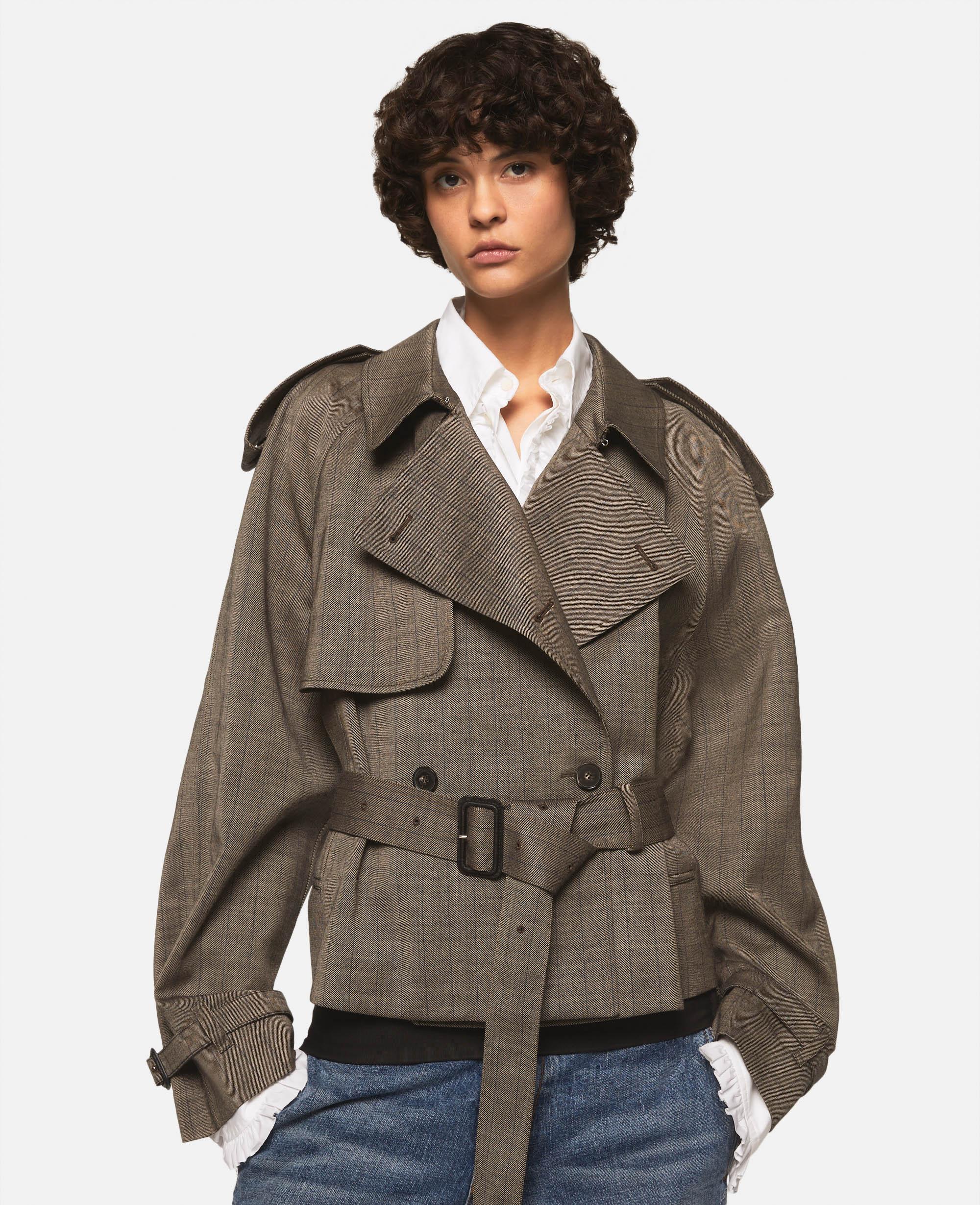 Stella McCartney Cropped Checked Wool Trench Jacket in Brown