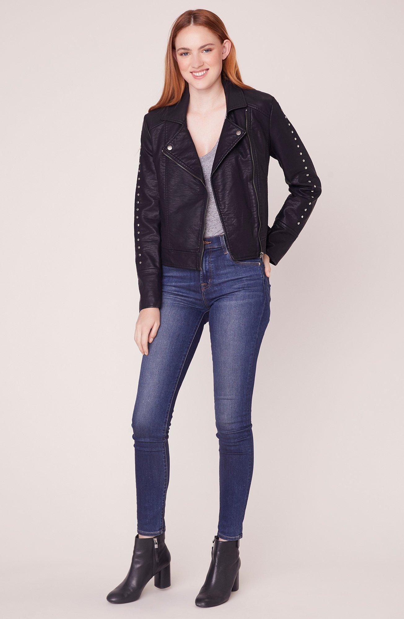 Jack Womens Muffin Ripple Vegan Leather Moto with Stud Details
