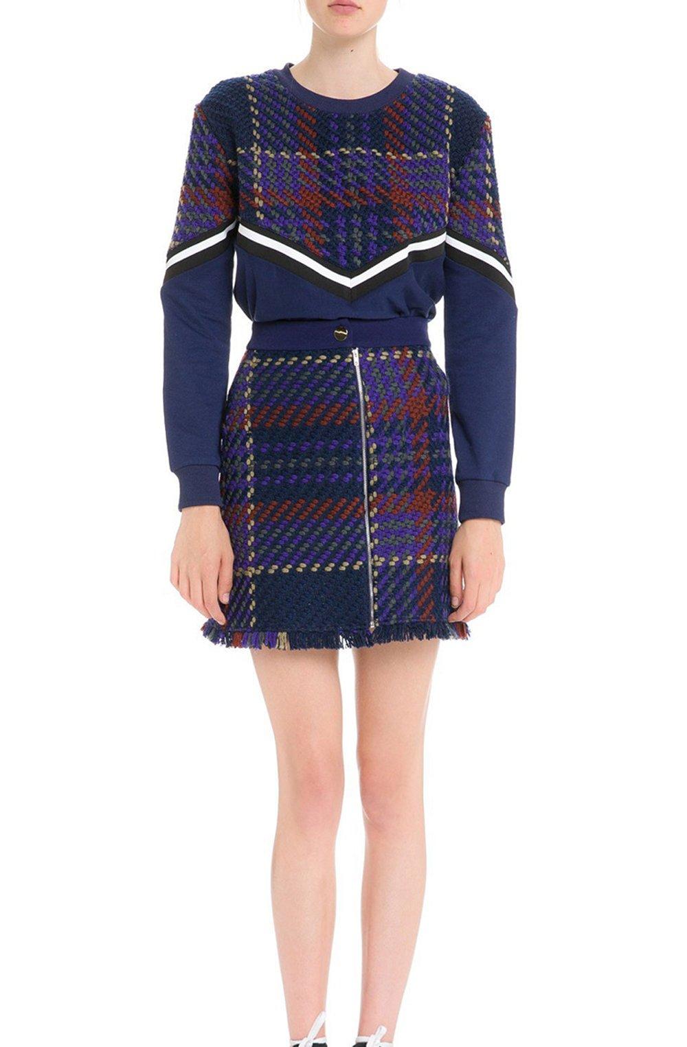 English Factory Tweed Plaid Combo Knit Top in Carbon Blue (Blue) - Lyst