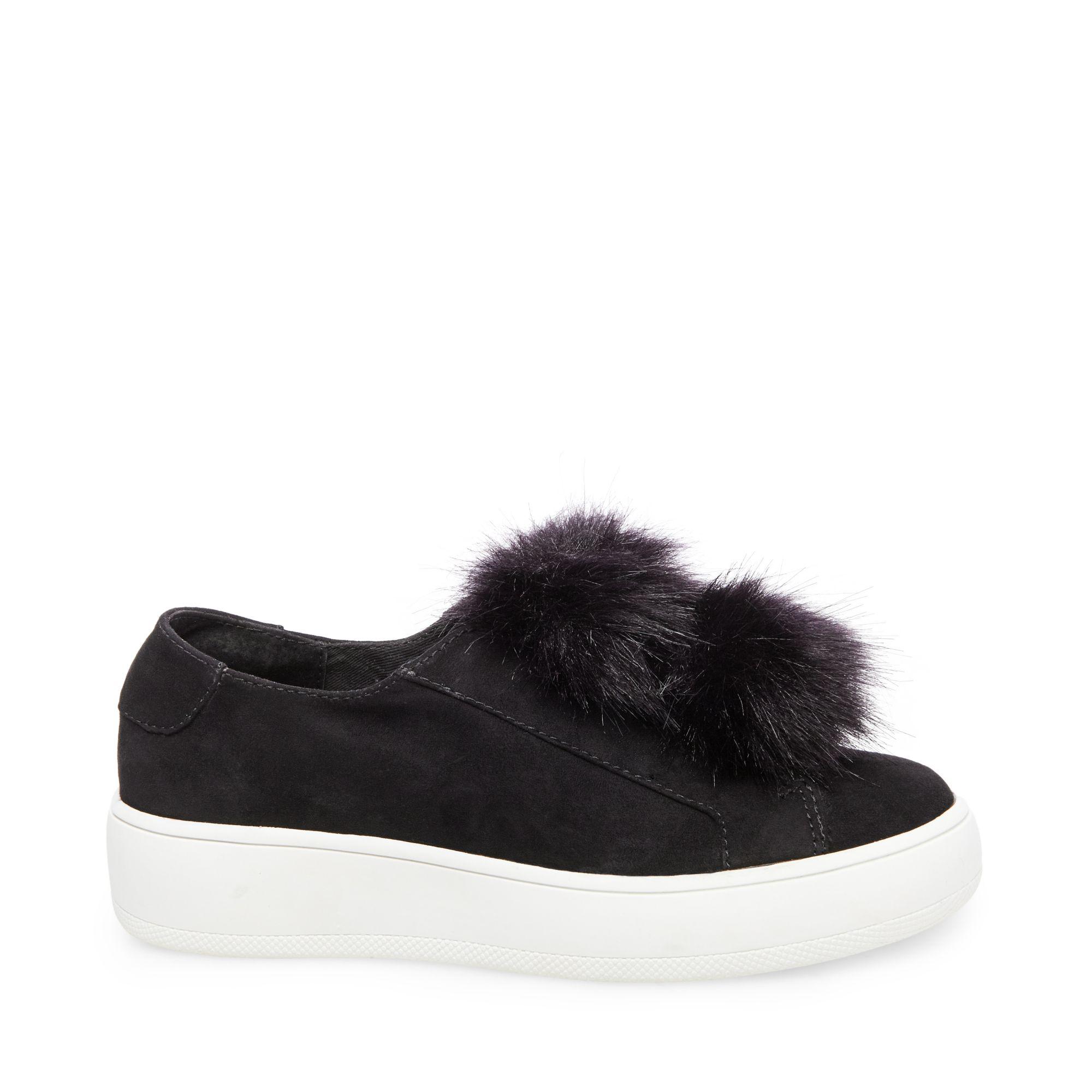 Steve Madden Fur 'bryanne' Puffball Platform Sneaker in Black Suede (Black)  - Lyst