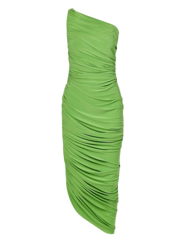Norma Kamali Synthetic Diana Asymmetric Ruched Gown in Green | Lyst UK