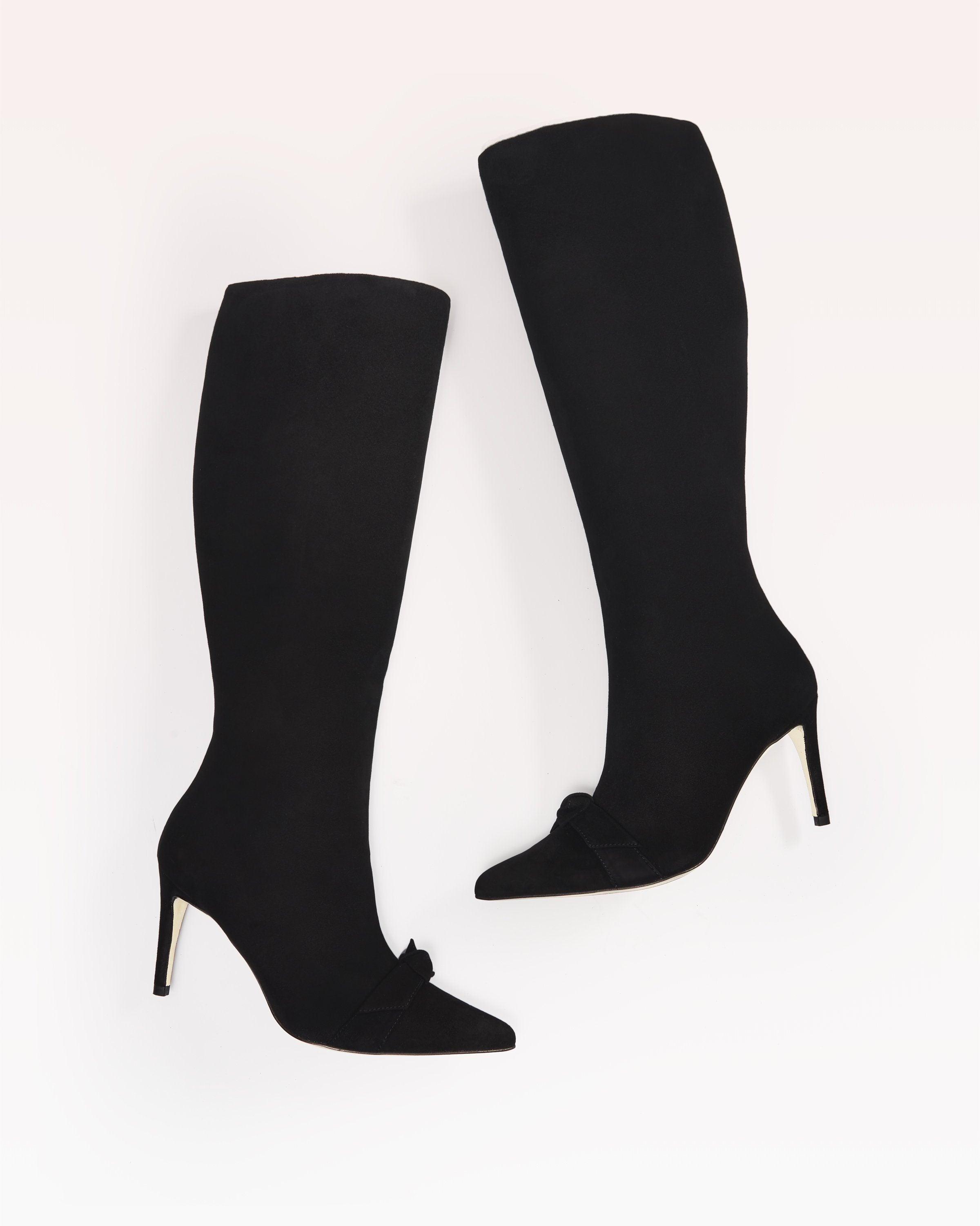Alexandre Birman Lydia Bow Suede Knee Boots in Black Womens Shoes Boots Knee-high boots 
