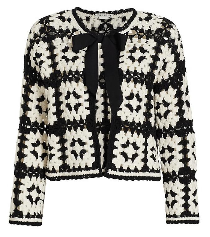 Alice + Olivia Alice + Olivia Anderson Crochet Cardigan in Black Lyst
