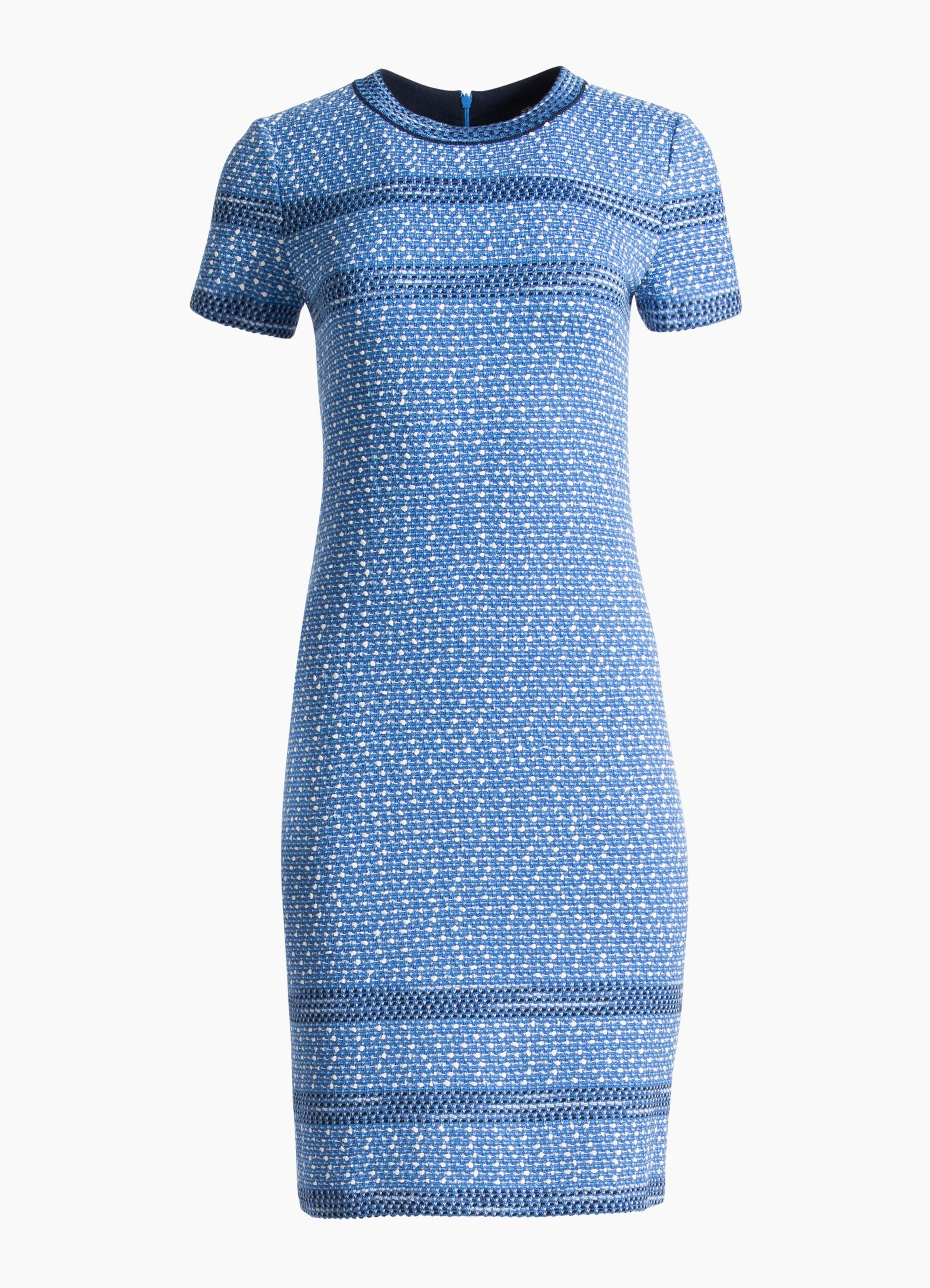 St. John Sheath Tweed Knit Dress W/ Trim in Blue Pattern (Blue) - Lyst