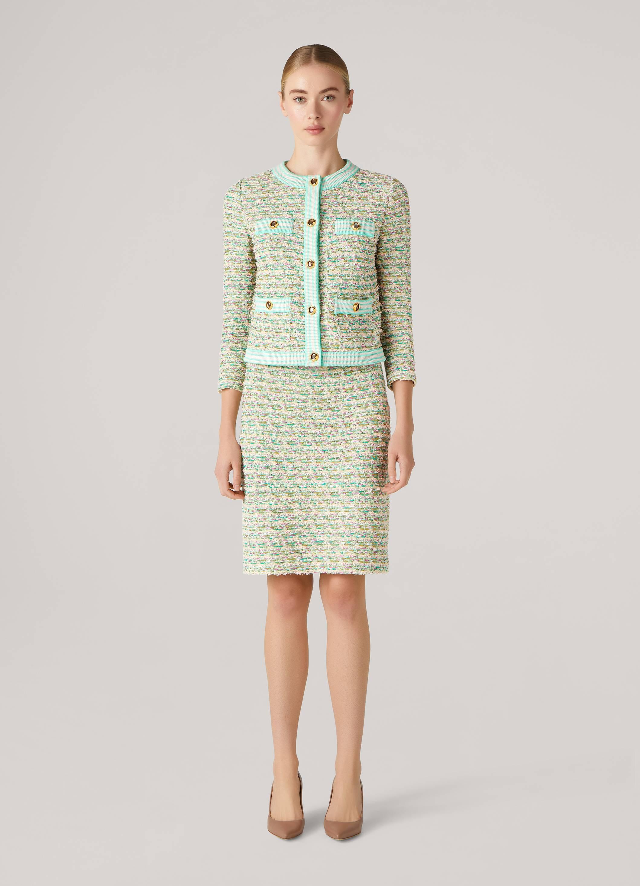 St. John Multi Boucle Tweed Jacket With Pockets in Green